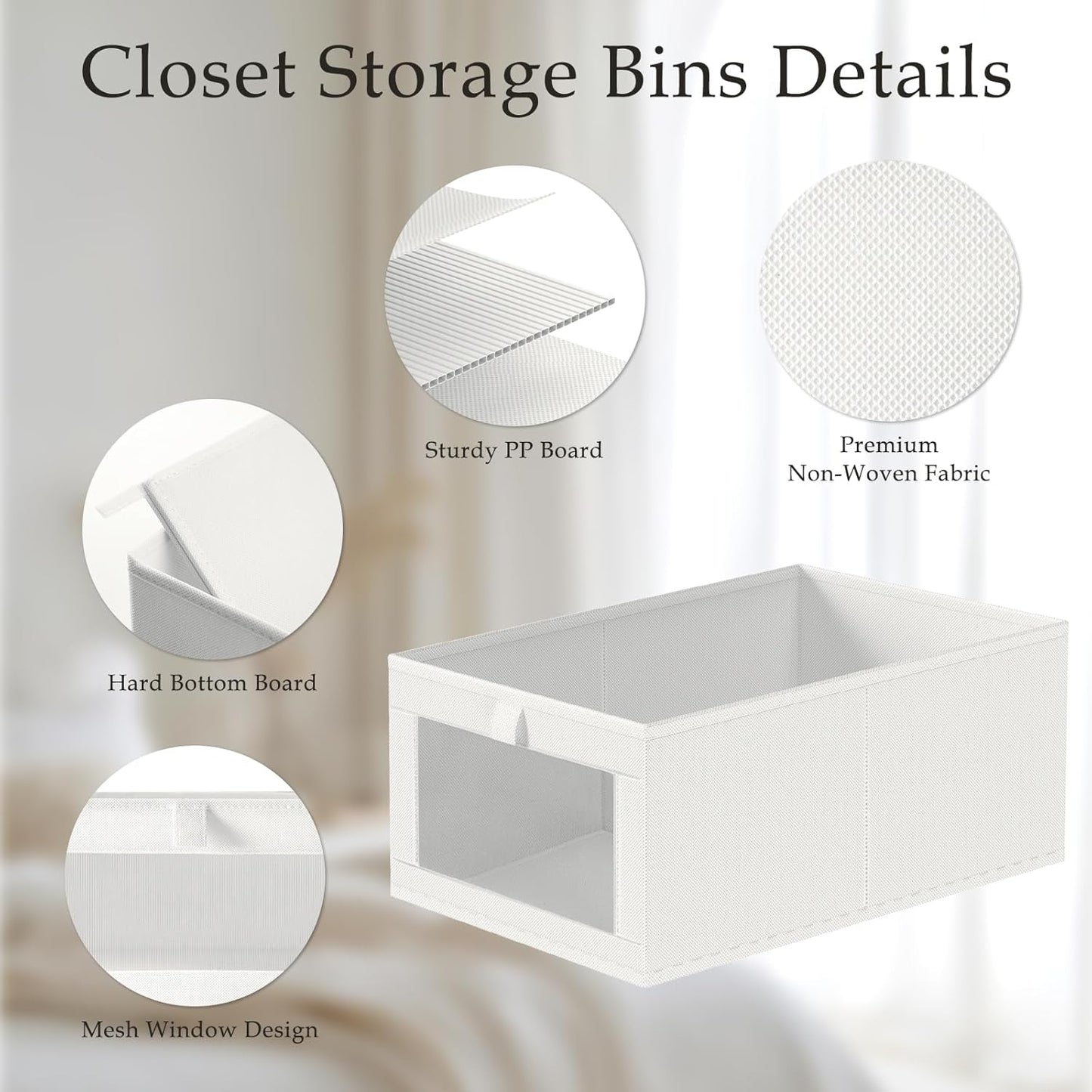 Criusia 6 Pack Linen Closet Organizers and Storage, Large Linen Closet Baskets for Organization, Foldable Storage Containers for Clothing, Towels, Jeans, Books, Shelves, White