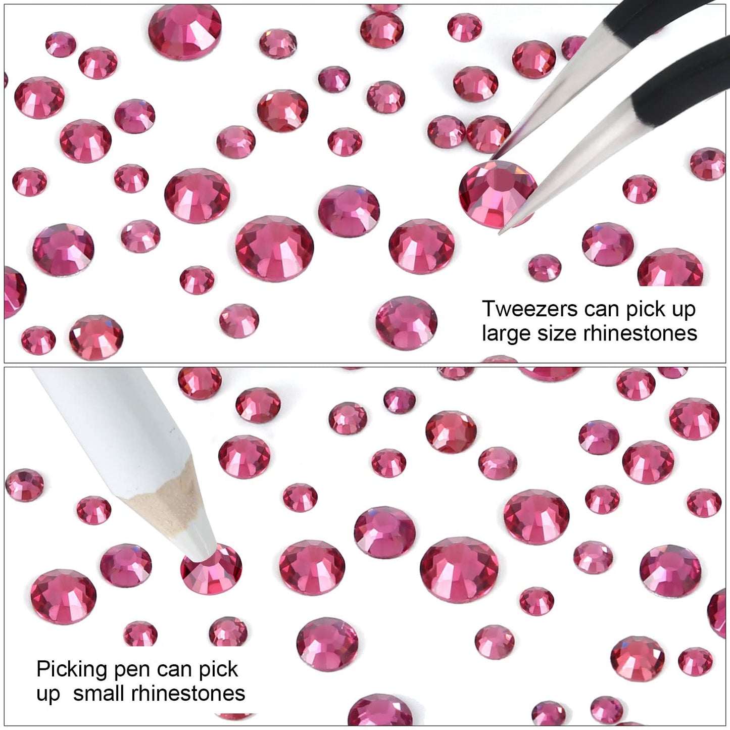 4240Pcs Flatback Rose Rhinestones Glass Crystal Diamonds for Nail Art Face Jewels Sparkly Round with Tweezers and Picking Pen (SS6~SS20 Set)