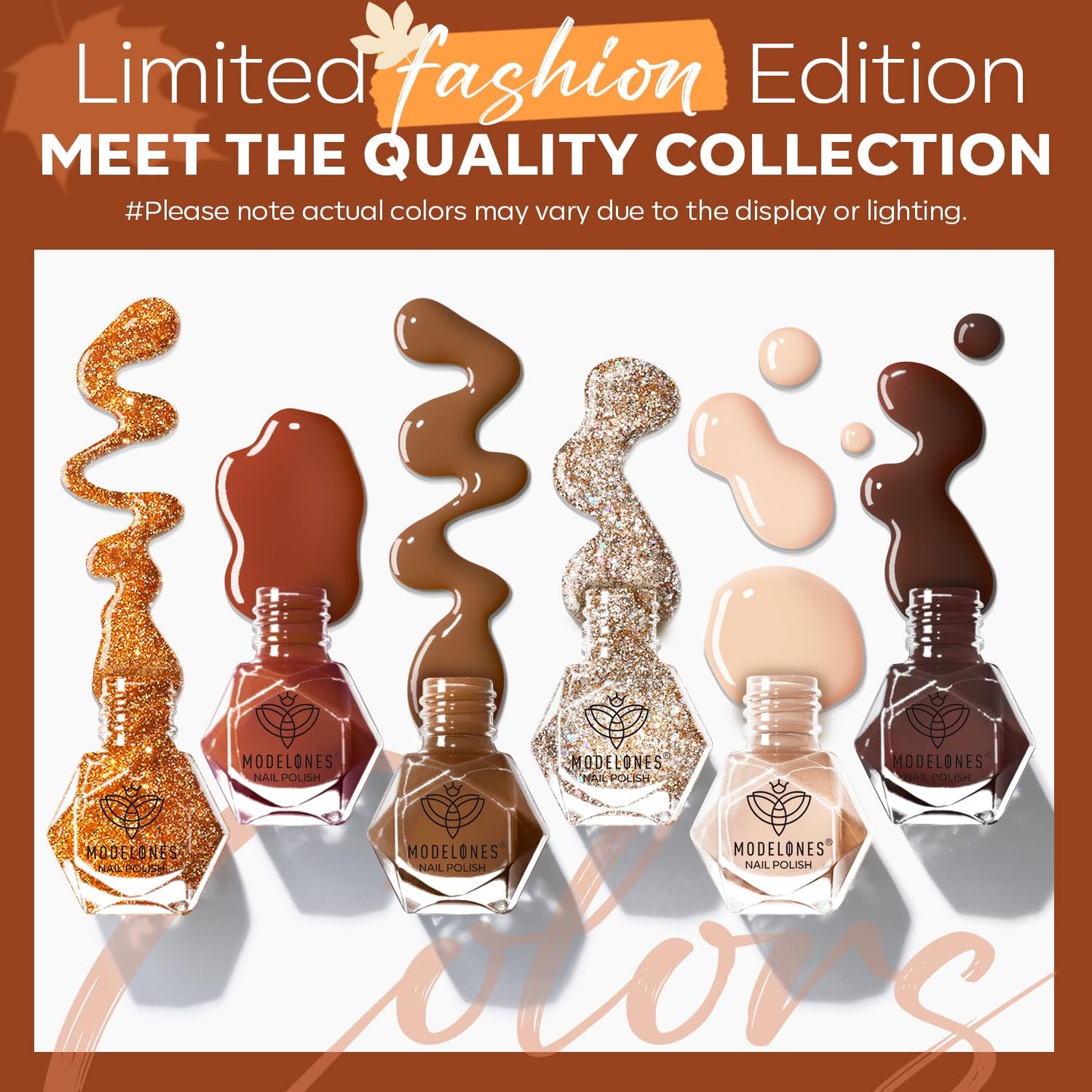 modelones Nail Polish Set, 6 Colors Fall Glitter Nail Polish Kit Orange Brown Quick Dry Fingernail Polish Manicure Nail Art Manicure DIY Home Salon Gifts for Women Mom