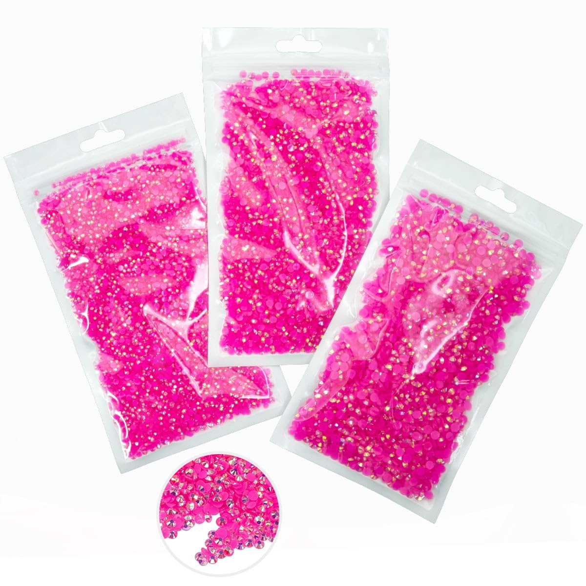 16000PCS Hot Pink AB Resin Rhinestones for Crafting 3mm 4mm 5mm Rose Pink Flatback Jelly Stones Bulk SS10 SS16 SS20 Diamonds Gems Charms for Nails Face Eyes Makeup Mugs Tumblers Bottles Crafts Shoes