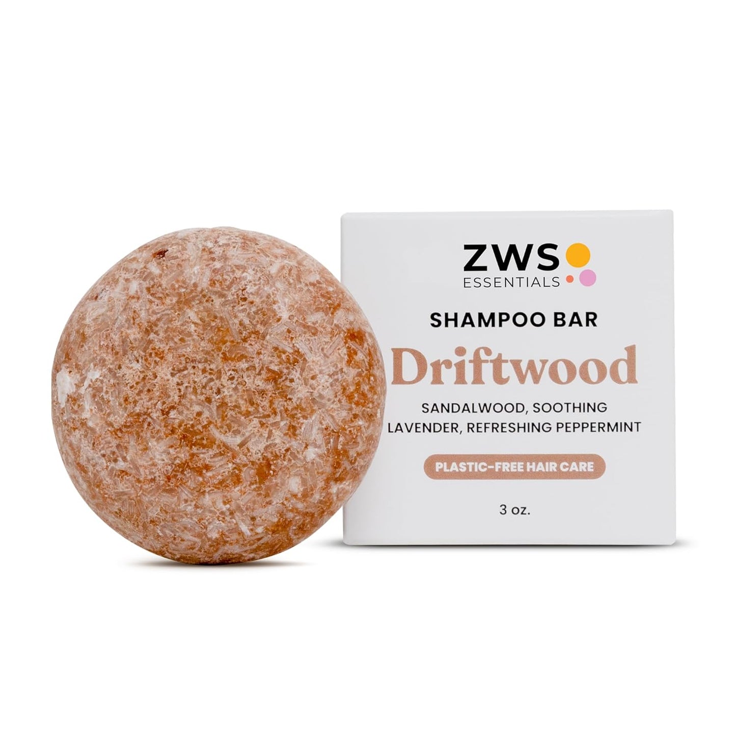 Driftwood Shampoo Bar, Vegan Solid Hair Cleanser with Sandalwood, Lavender, and Peppermint, for Oily Hair, Dandruff, and Psoriasis, Zero Waste, Travel-Friendly
