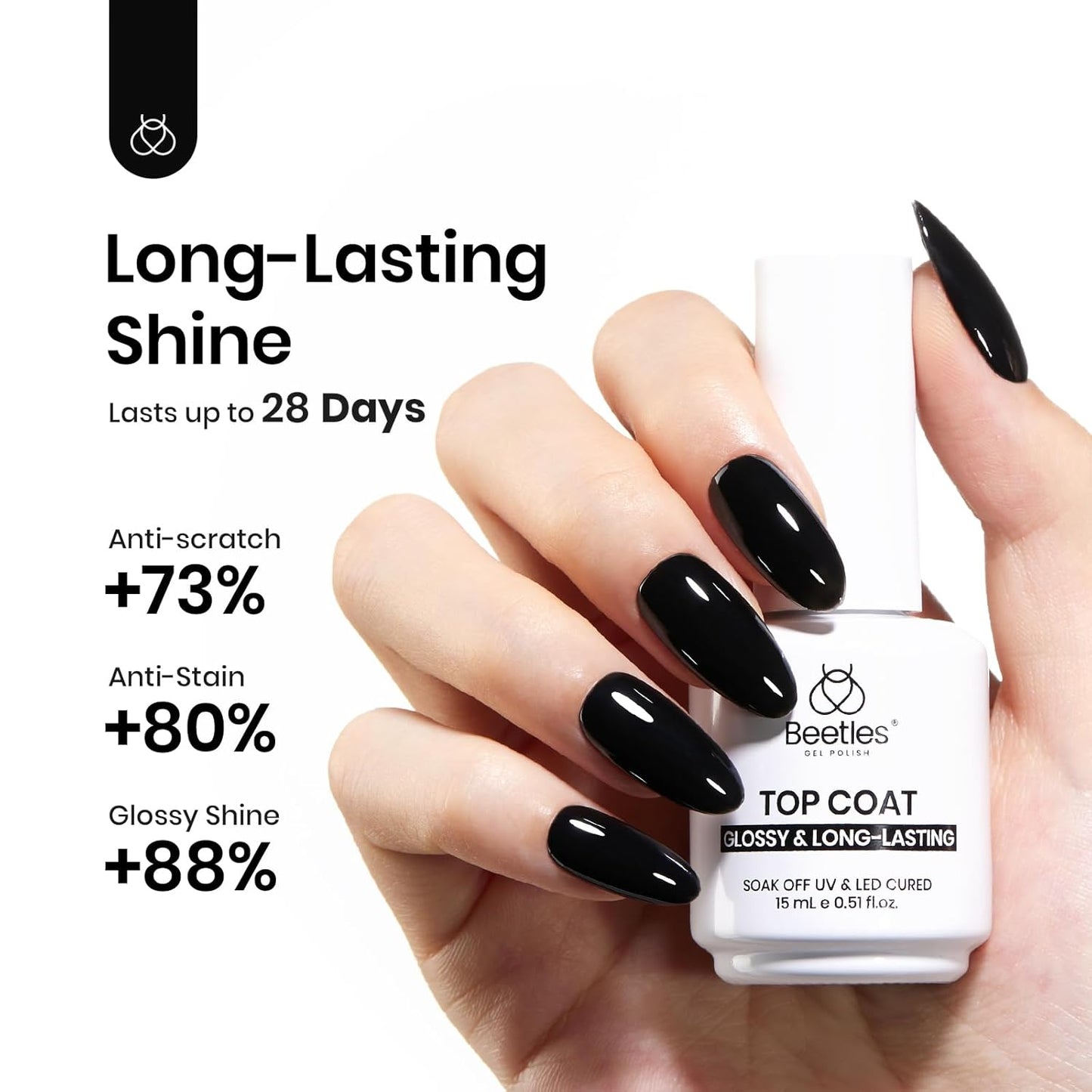 Beetles Extra Glossy No Wipe Gel Top Coat, 2 Pcs 15ml Super Shiny Clear Glossy Top Coat Gel Nail Polish, Soak Off Uv Nail Lamp Nail Salon Manicure DIY Home Gifts for Women