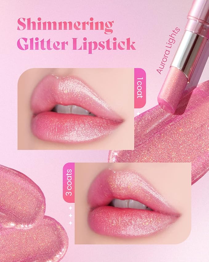 AMTS Tinted Lip Balm Duo - Aurora Lights & Crystal Lights | Hydrating Glitter Lipstick | Pearl Shimmering Daily Lip Makeup for dry, cracked, chapped lips | korean beauty Moisture Lip Tint