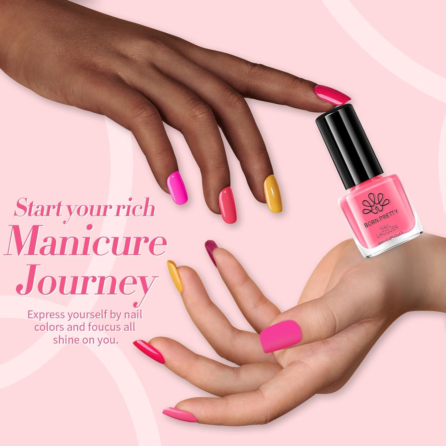 Born Pretty Pink Nail Polish Set Fingernail, 15 Colors Natural Pink Nude Neon Pink Hot Pink Bright Summer Quick Dry Nail Lacquer Glossy Nail Polish All Seasons Manicure Suitable Wedding Holiday