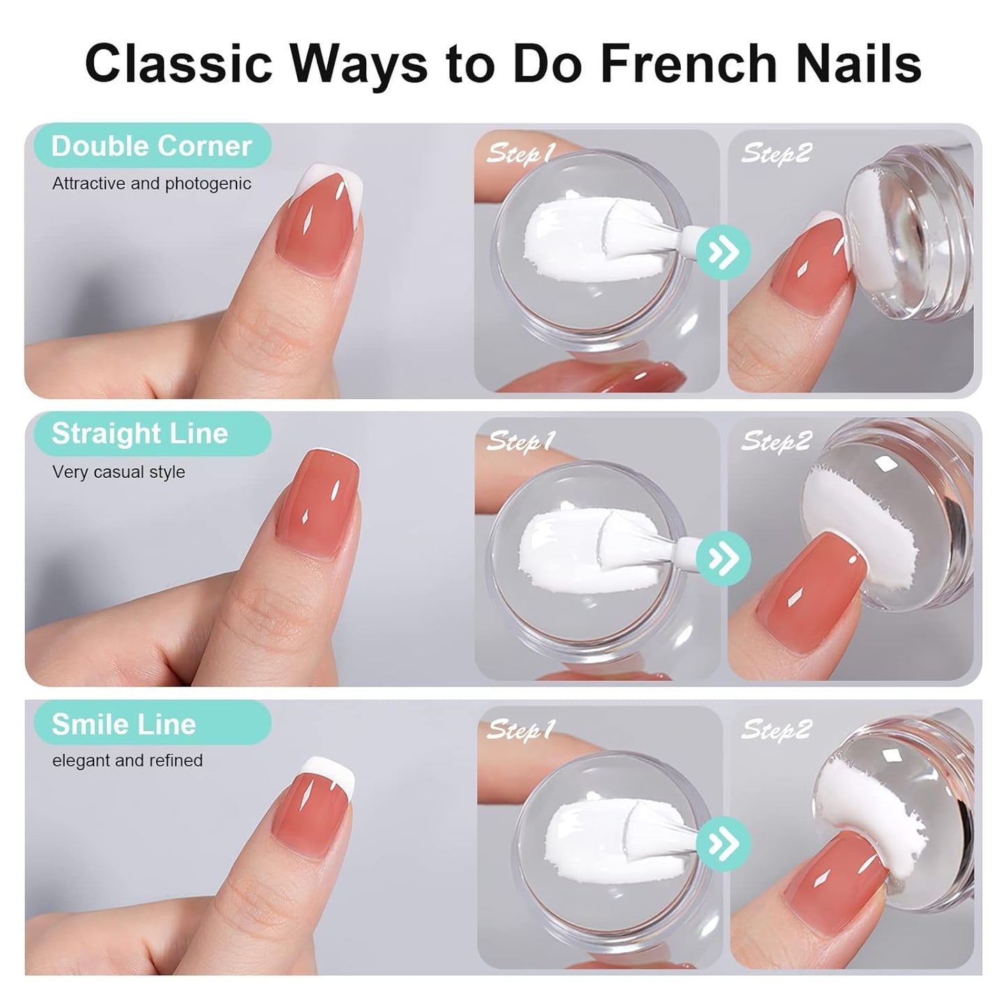 X&D Nail Art Stamper Clear Jelly Nail Art Stamping Transparent Silicone Rubber Nail Polish Stamper with Acrylic Scraper, Spare head Kit for French Tips and Transfer Images