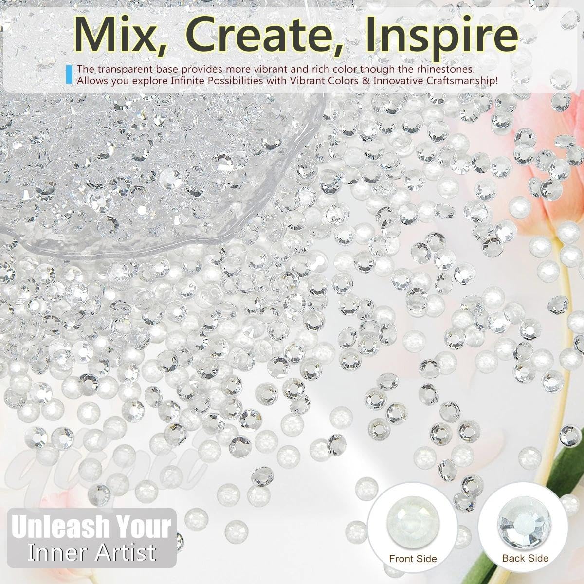 Transparent Clear Resin Rhinestones for Crafting 3mm 4mm 5mm Flatback Jelly Crystals Stones Gems Diamonds Charms for Nails Face Eyes Makeup Tumblers Bottles Mugs DIY Beauty Crafts Clothes Shoes