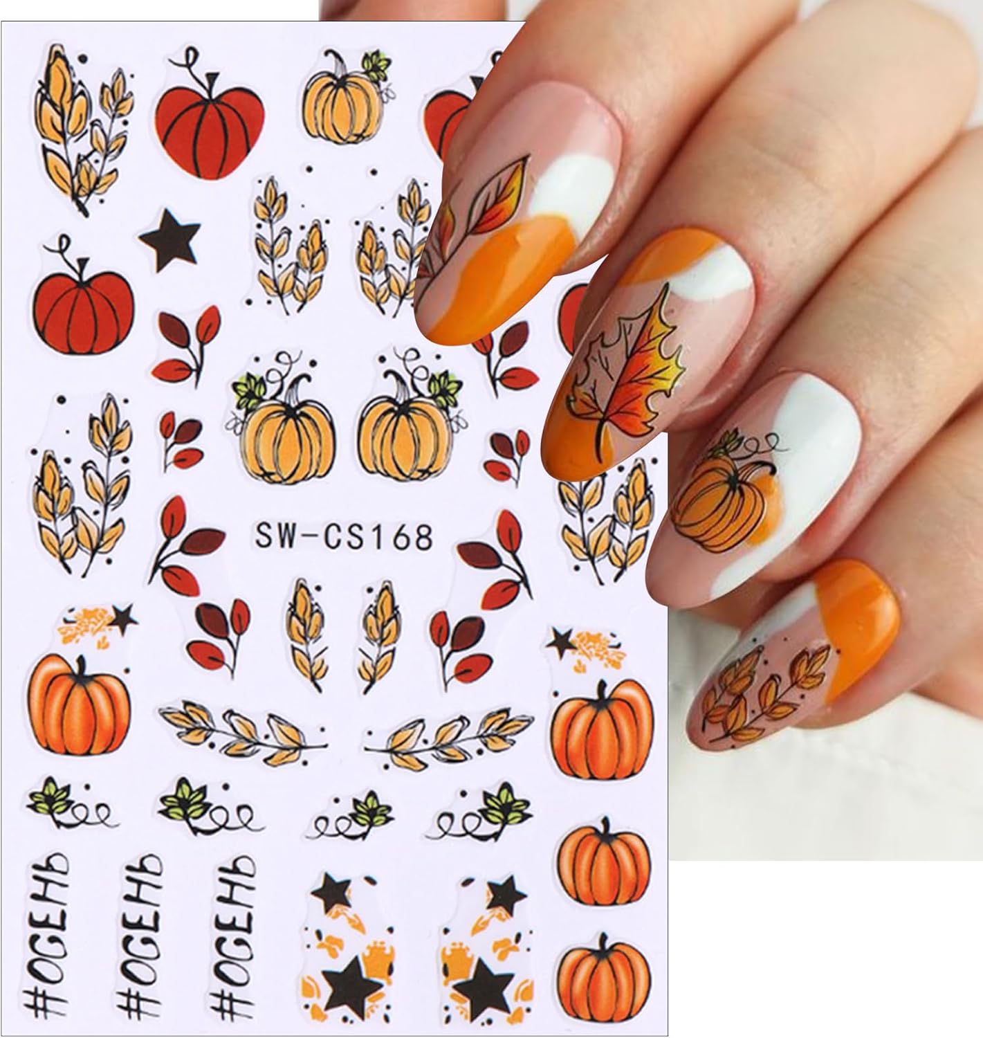6Sheets Fall Nail Art Stickers 3D Nail Self-Adhesive Sticker Autumn Leaves Pumpkin Designs Nail Decals Ginkgo Leaf Pumpkin Dried Flower Autumn Thanksgiving for Women Girls DIY Nail Decorations
