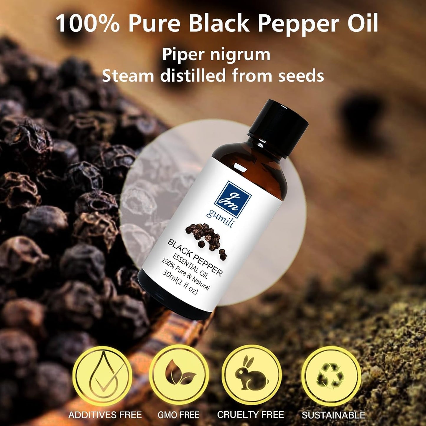 Black Pepper Essential Oil 1 Oz – 100% Pure Natural Black Pepper Oil for Diffuser, Massage, DIY Blends & Personal Care, Fresh Spicy Aroma