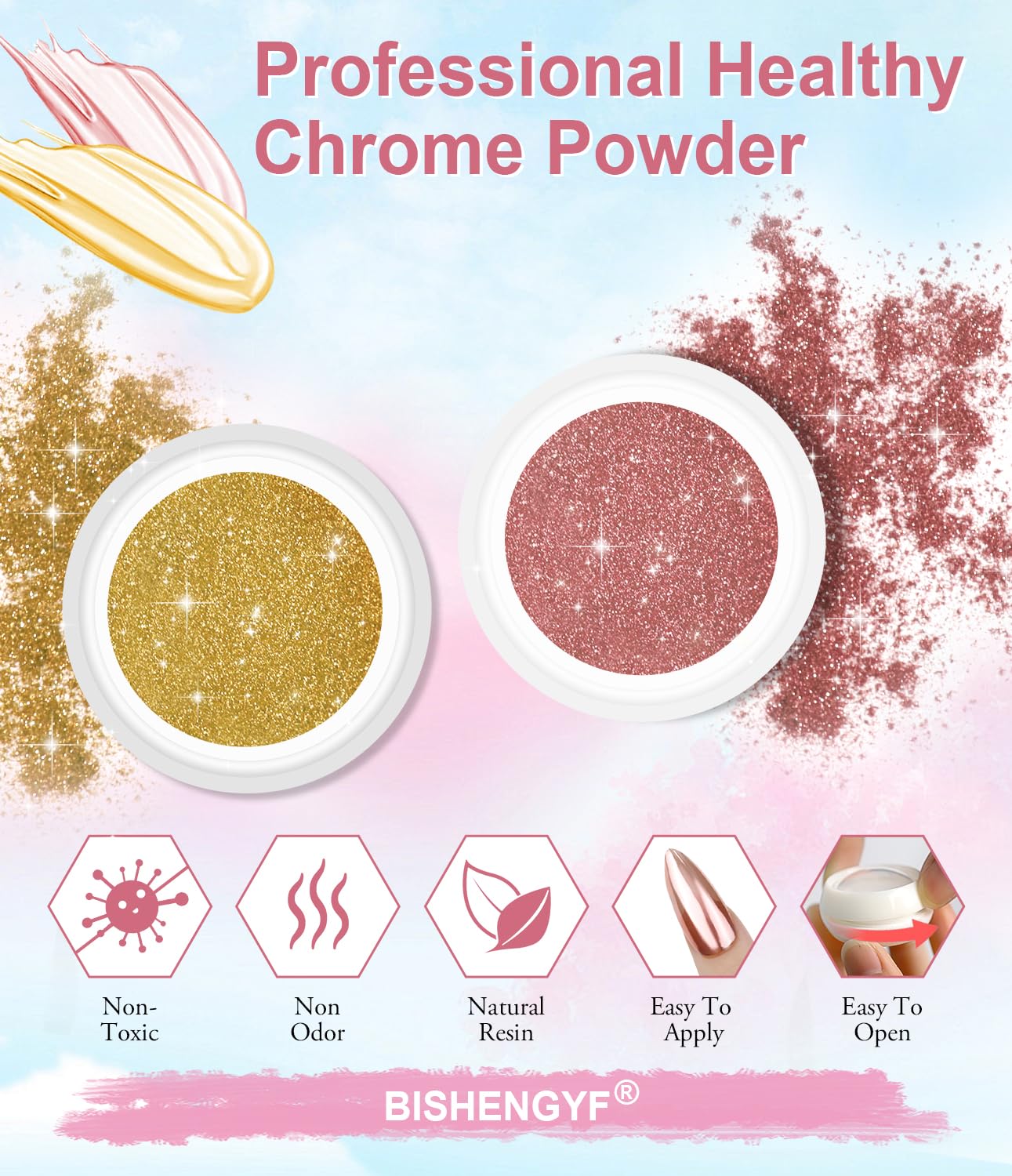 Chrome Nail Powder Kit - Black White Colors Gel Polish Mirror Metallic Effect Holographic Aurora Iridescent Pearlescent Manicure White Pearl Chrome Nail Powder for Nails DIY