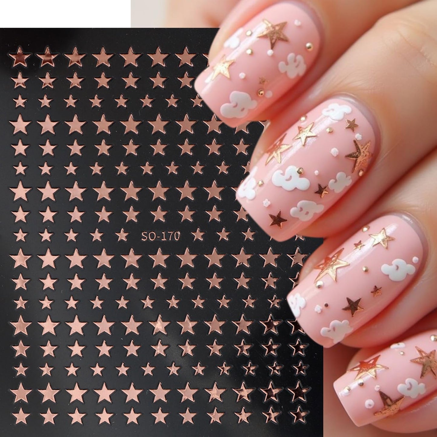 6 Sheets Star Nail Art Stickers Decals Gold Silver Star Nails Stickers for Nail Art Self-Adhesive Black White Laser Nail Decals