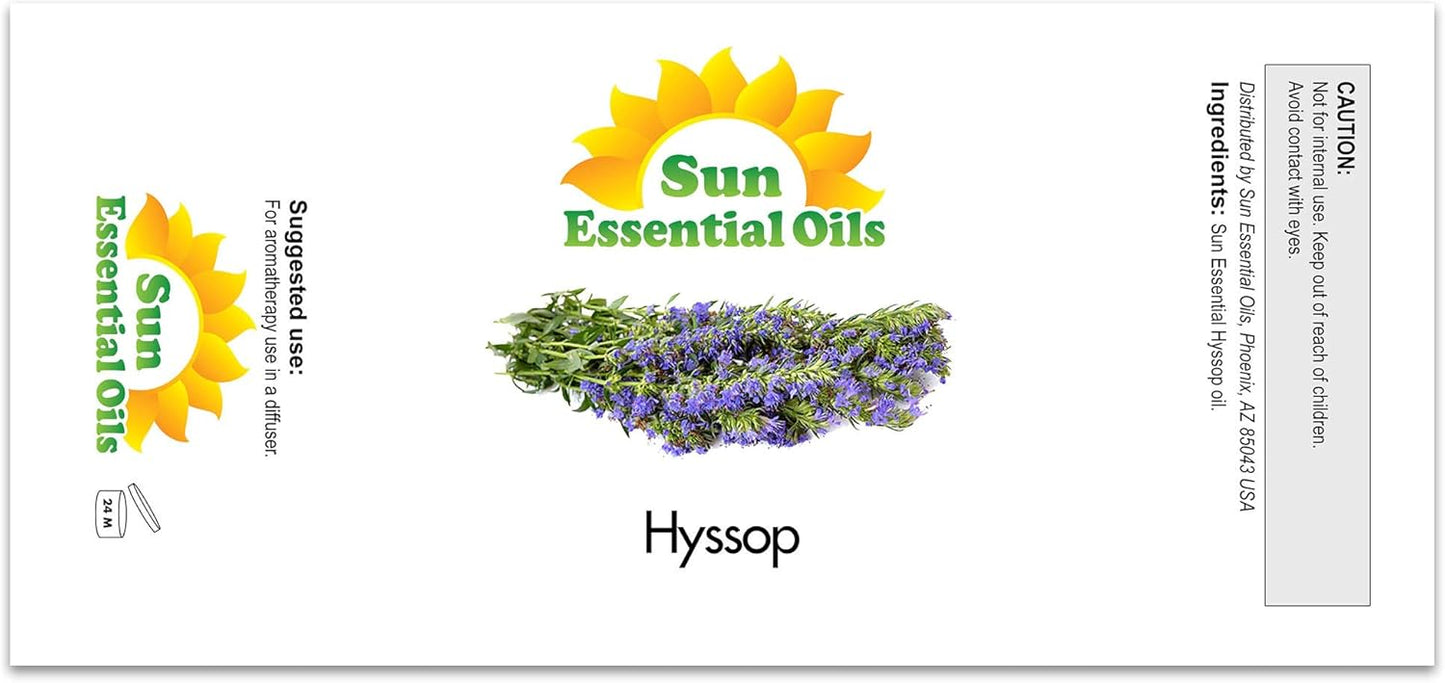 Sun Essential Oils - Hyssop Essential Oil 16oz for Aromatherapy, Diffuser, Soothing, Relaxation
