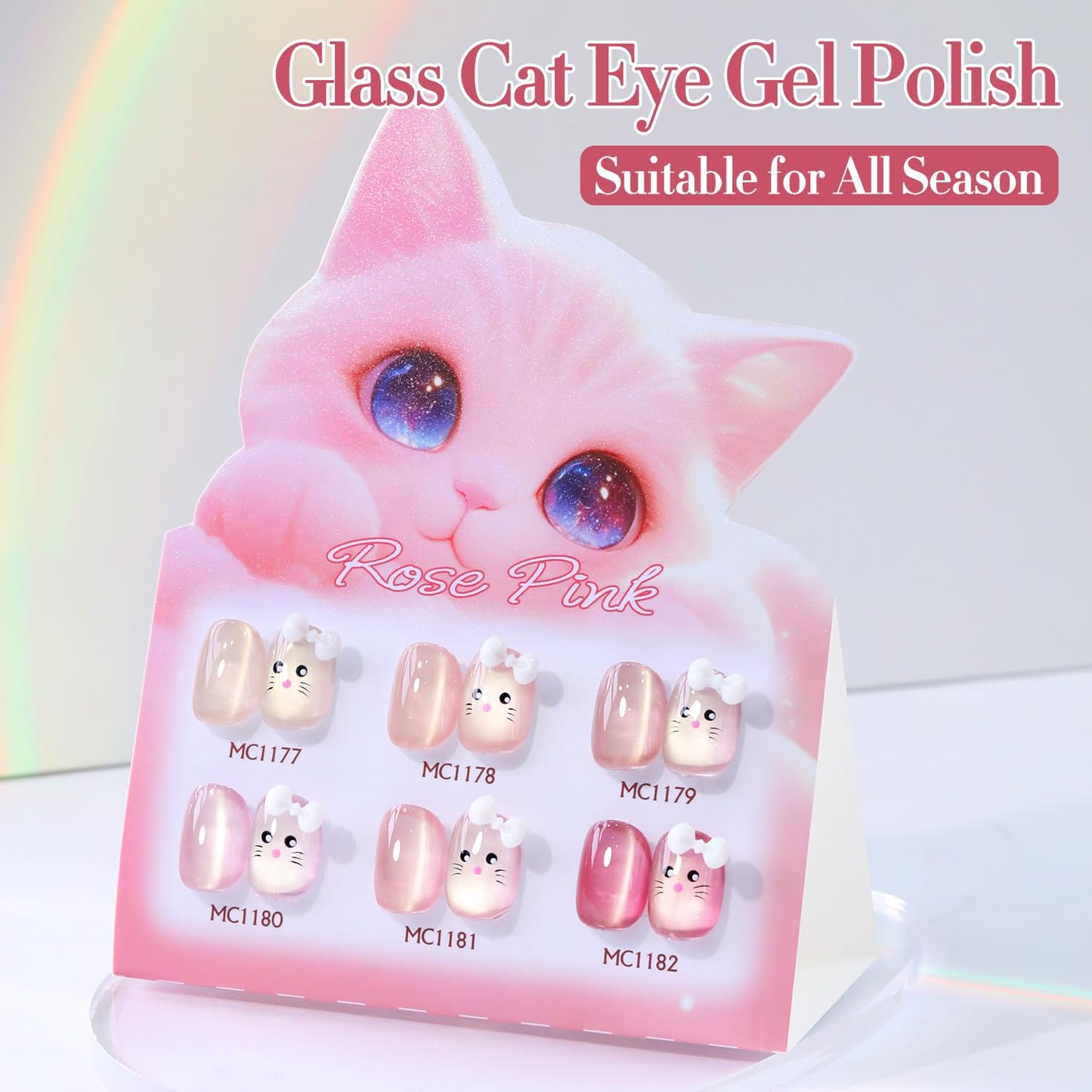 Double Rhythm 0.5 Oz Cat Eye Gel Polish with Magnet Same Color Same Bottle Holographic Glitter Shimmer Translucent Color Salon 15 ML Magnetic Nail Art (Rose Pink-MC1182)