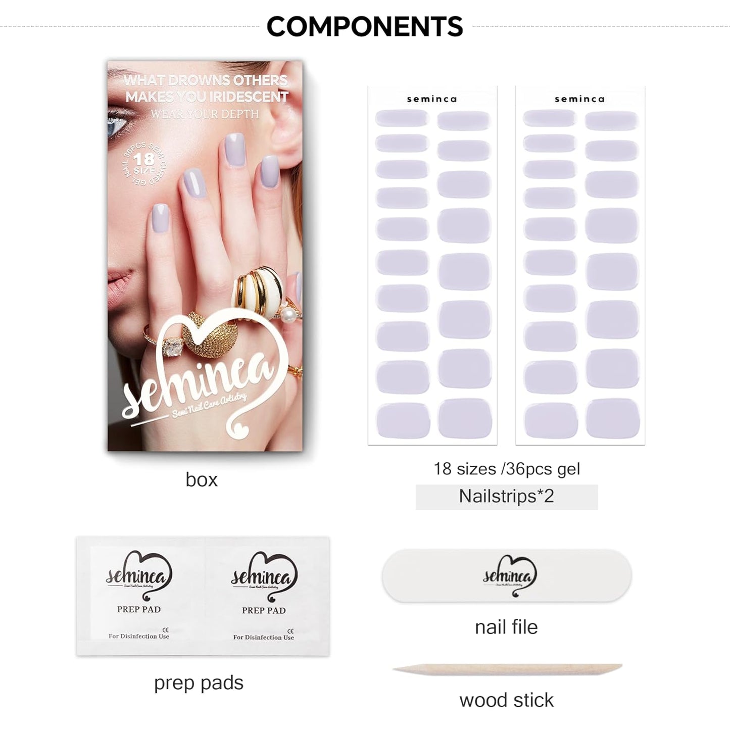 Semi Cured Gel Nail Strips-Salon Look Easy Peel Press On Nails Work Ready Manicure,Long Lasting Glossy Finish for Party/Date Night Crowd Works with Any UV/LED Lamps(Lavender)