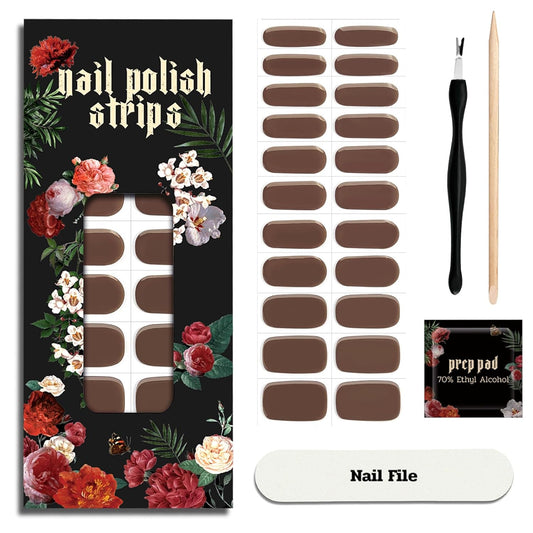 Nail Polish Strips - 22 Pcs Salon Quality Gel Nail Stickers - Long Lasting Wraps (Milk Truffle Brown)