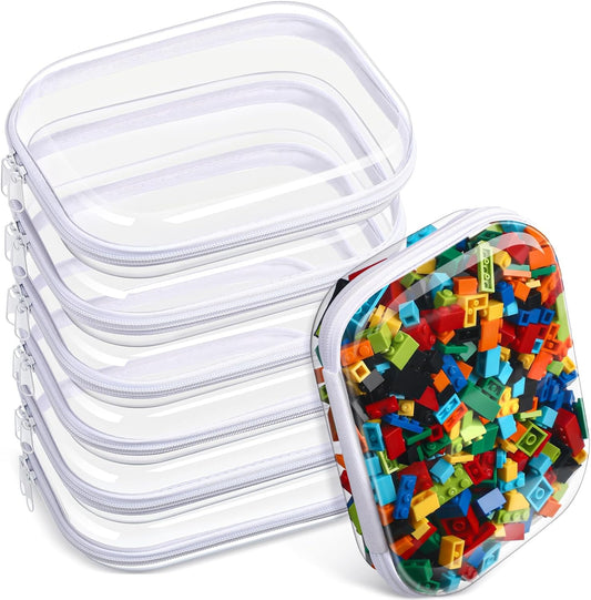 Sanwuta 6 Pcs Clear Hard Zipper Case Pencil Pouches Hard Plastic Zipper Pouches Makeup Bag Transparent Cases for Snacks Plastic Storage Organizer Box for Travel