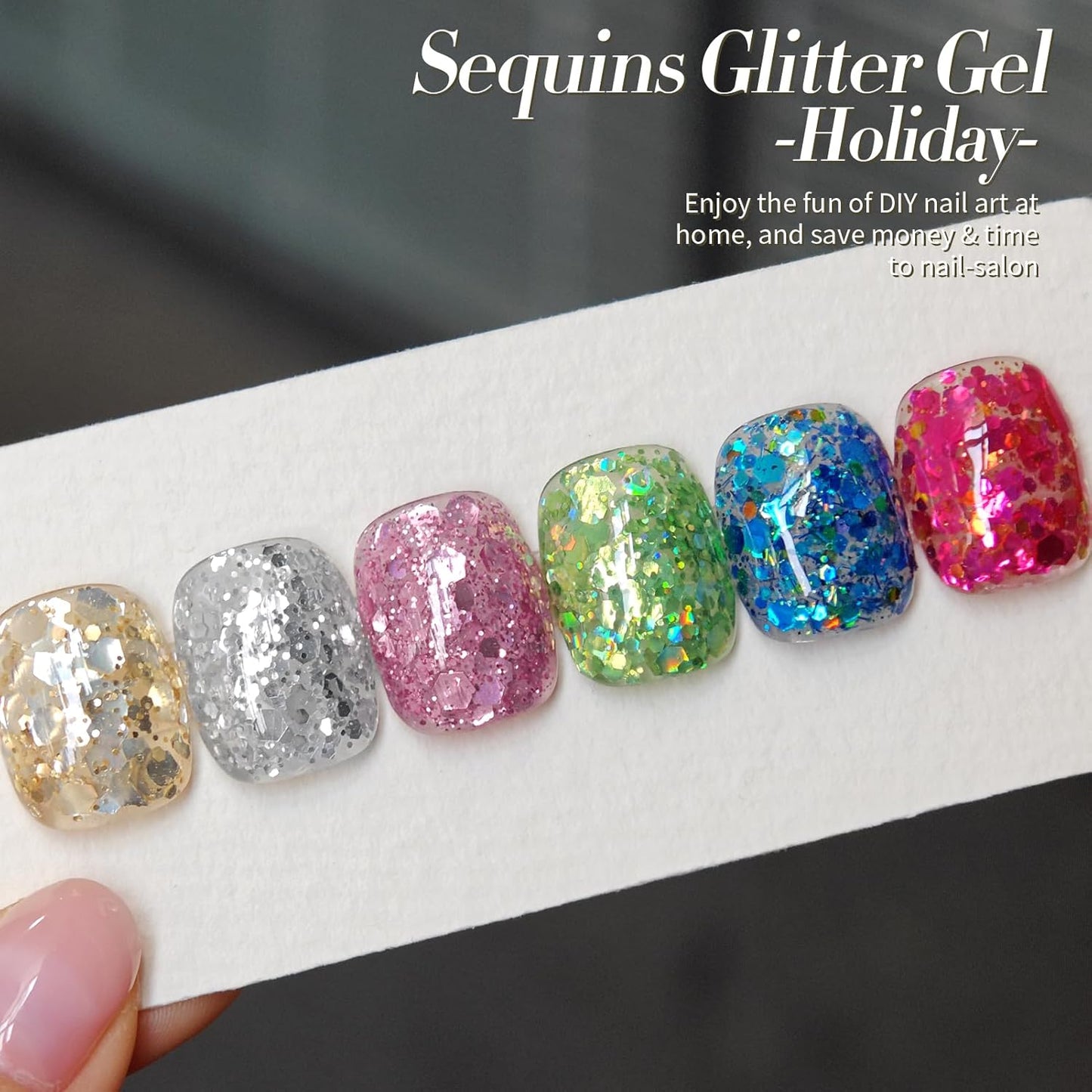 Born Pretty Glitter Gel Nail Polish with Sequins, 6 Pcs Gold Silver Purple Green Blue Hot Pink Long Lasting Sparkly Shiny U V Gel Polish Set for Manicure and Nail Art, DIY at Home, Salon-Quality 7ml