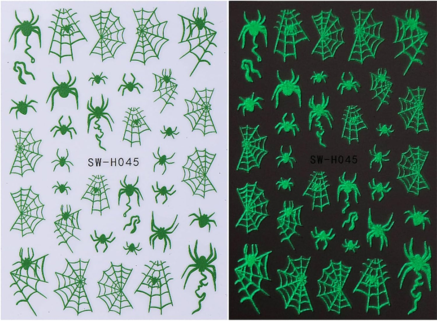 Glow in The Dark Nail Art Stickers Halloween Skull Nail Decals 6PCS Spider Web Skeleton Nails Design 3D Self-Adhesive Nail Art Supplies Halloween Stickers for Nails Luminous for Women DIY Manicure
