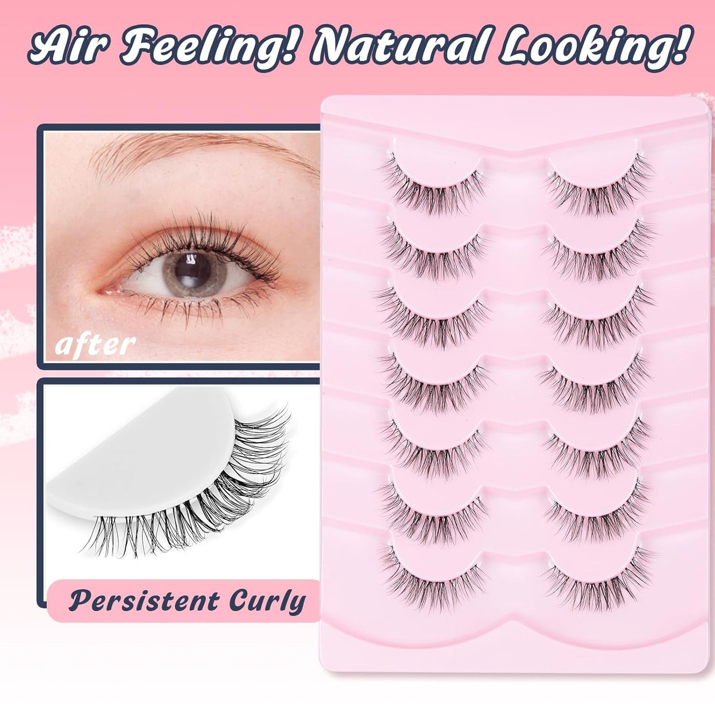 Eyelashes Natural False Lashes 14mm Eye Lashes with Thin Band 3D Volume Fake Eyelashes C Curl Wispy Lashes Natural Look 7 Pair