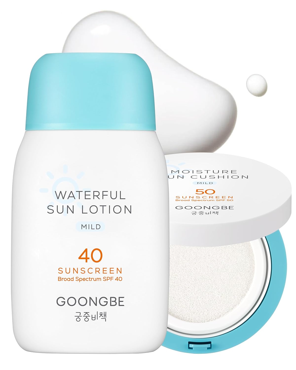 Sun Lotion SPF 40 & Moisture Sun Cushion SPF 50-100% Zinc Oxide Mineral Sunscreen - Vegan Reef-Safe for Babies Kids Adults - Korean Skincare, 2.82oz & Cushion 0.81oz
