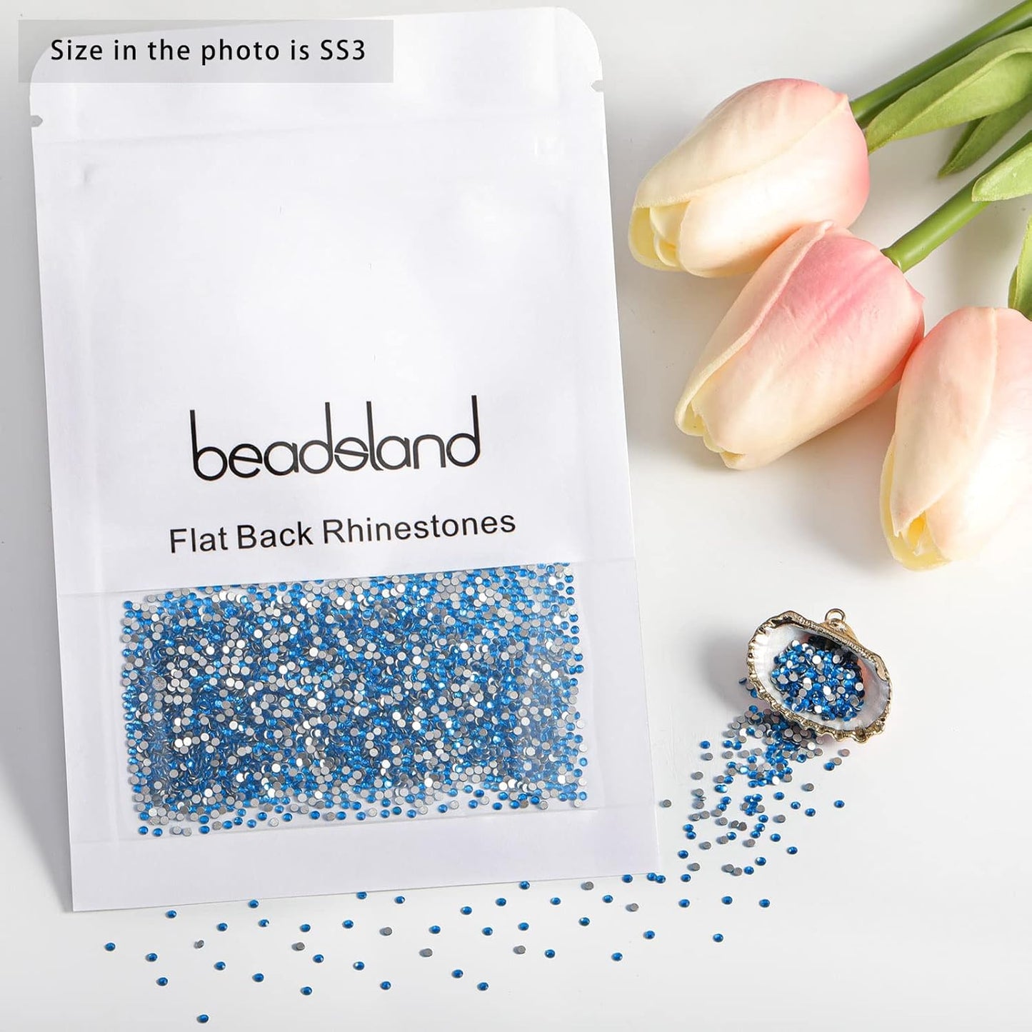 beadsland Flat Back Crystal Rhinestones Round Gems for Nail Art and Craft Glue Fix,Capri Blue (1.3-1.4mm) SS3/1440pcs