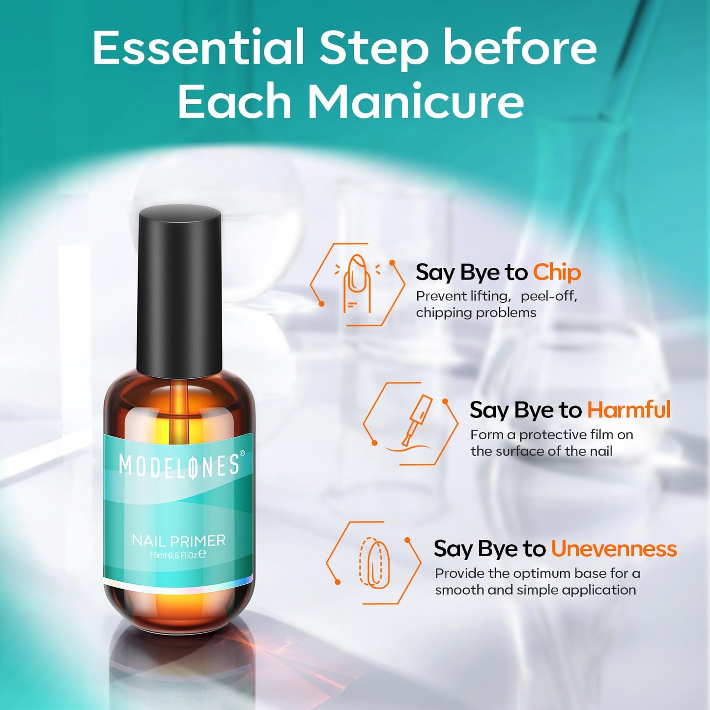 modelones Nail Primer, 15 ml Acid Free No Lift Bond Primer, Hema-Free Bonder for Gel Polish Nail Supplies Set