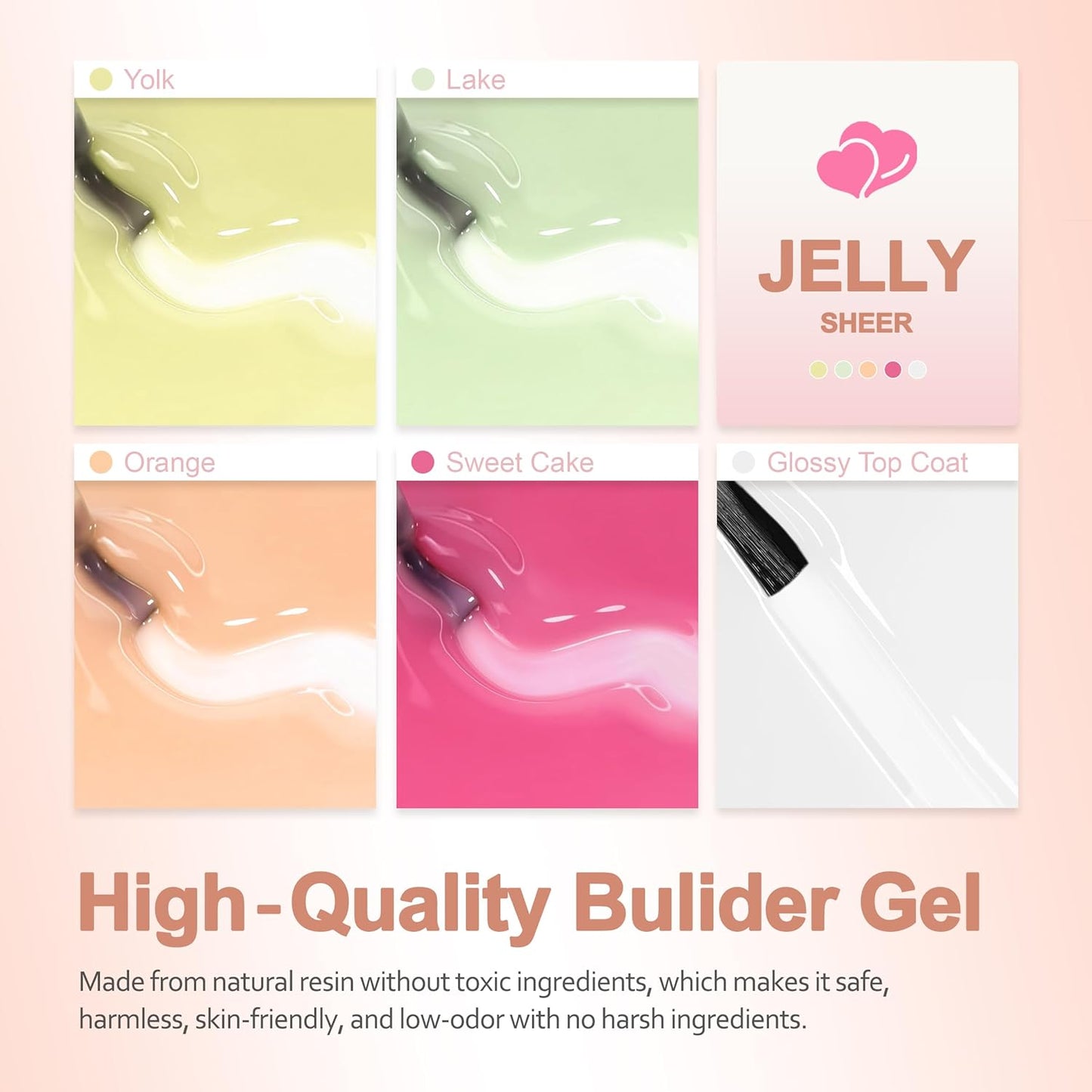 Rubber Base Builder Gel Strengthener Kit, With No Wipe Top Coat UV LED Curing, Hema Free, Smooth and Shinning Last long, Soak Off Gel Nail Polish for Nail Repair