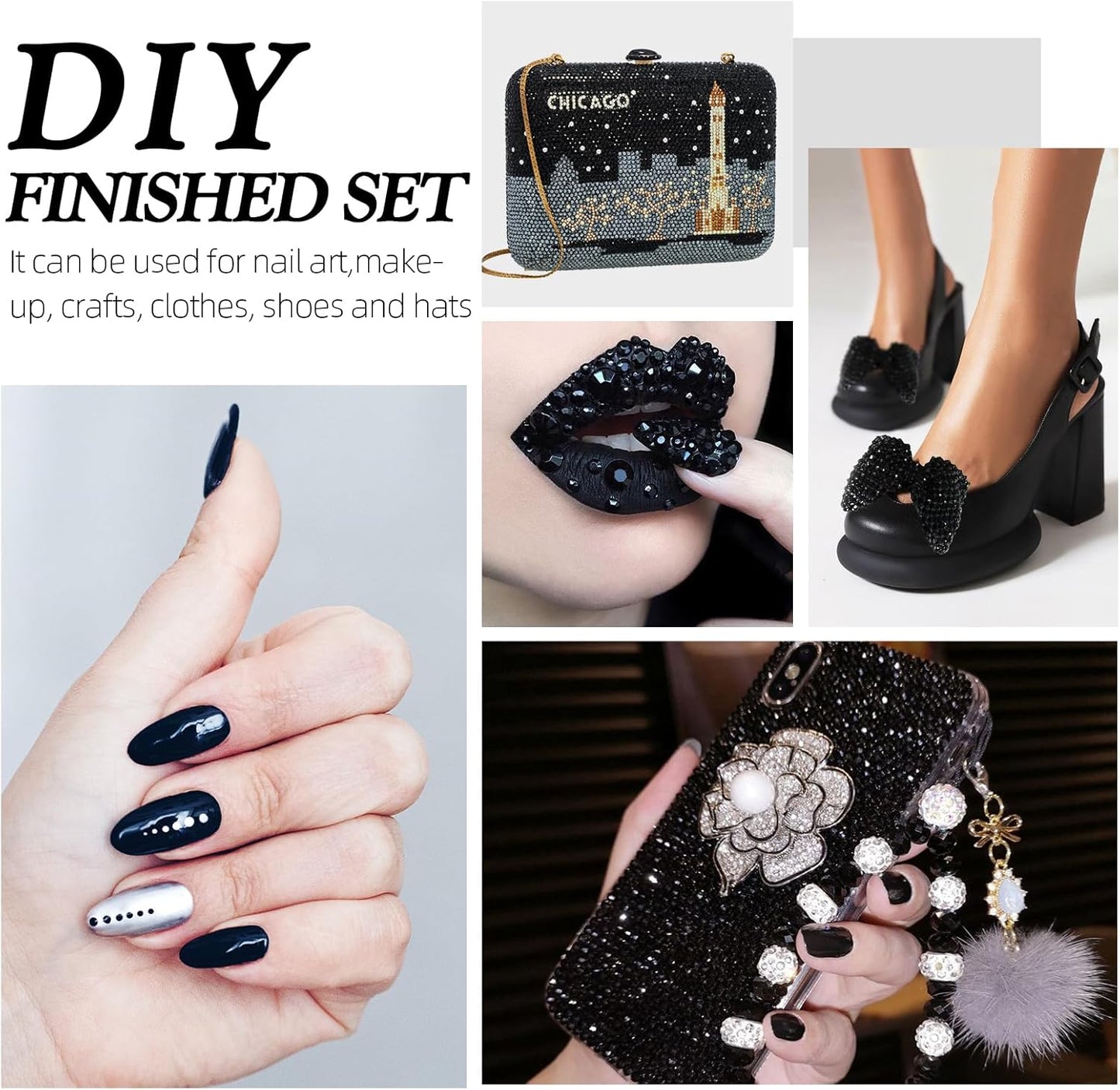 Black Flatback Rhinestones, Glass Rhinestones for Nail Art and Craft, Glue Fix, Loose Crystal Gemstones(Black, SS34, 288pcs, 7.1-7.3mm)