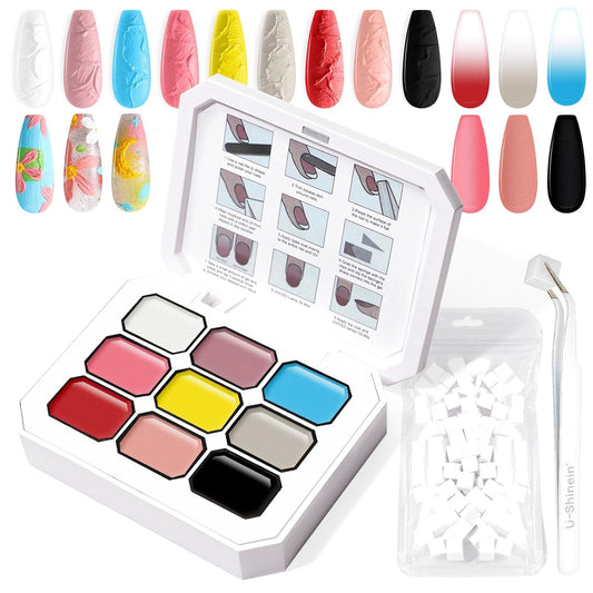 Gradient Painting Gel, 9 Colors Ombre Gel 3D Sculpture Effect Black&White Nude Pink Sponging for Pigment Pat Aura Nails French Manicure Soak Off UV Artistic Inspiration