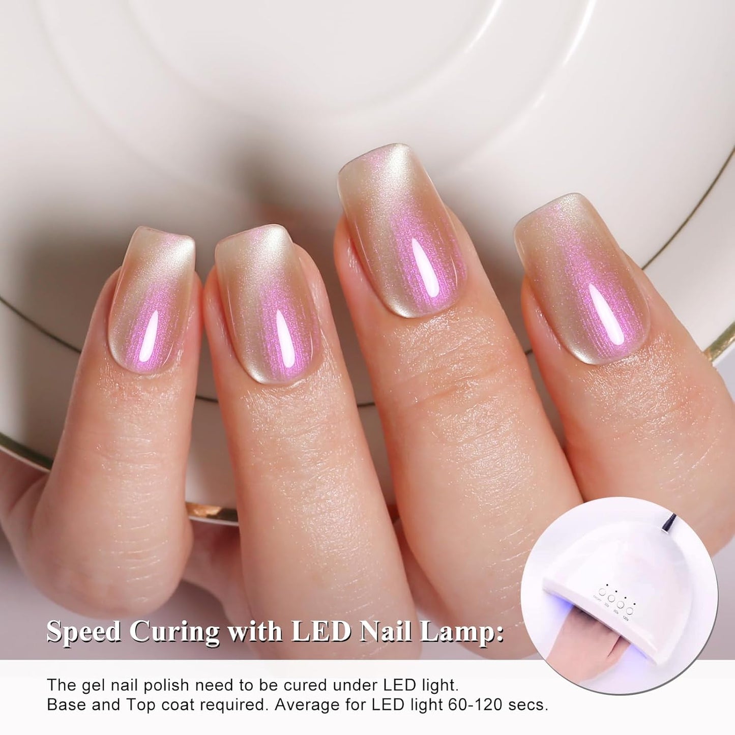 Imtiti Aurora Cat Eye Gel Polish, Pearl Nude Pink Holographic Glitter Magnetic UV Soak Off Gel Nail Polish (0.34 Fl Oz-995)