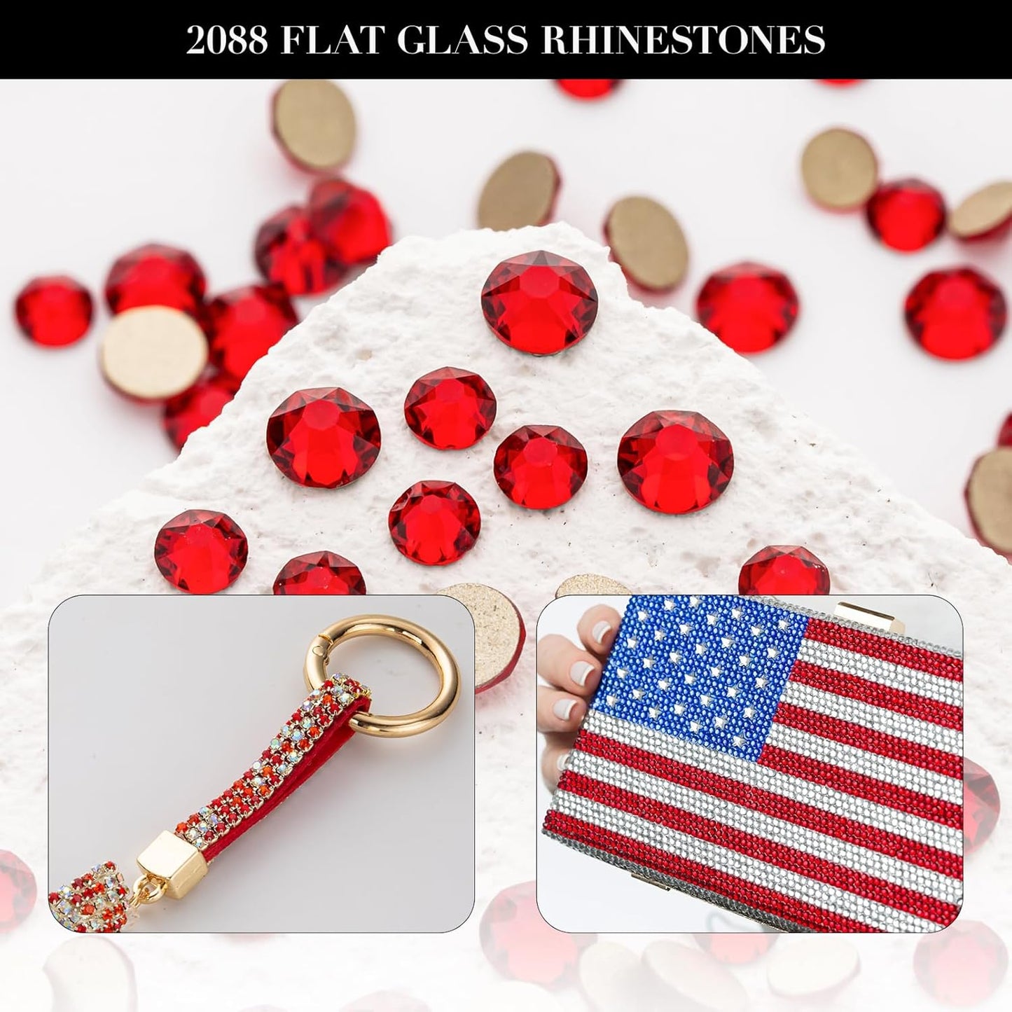 Novani Dark Red Rhinestones 1440pcs Flat Back Round Rhinestone Style 2088 Sparkly Crystal Gemstones for Nail Art and Crafting SS20,4.6-4.8mm