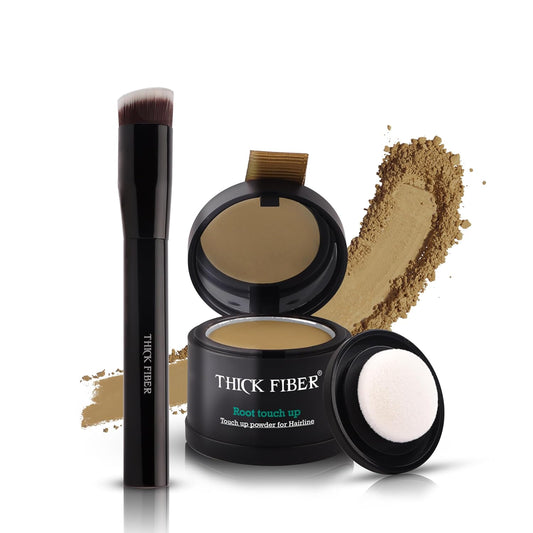 THICK FIBER Root Touch Up Powder for Thinning Hair Women - Water & Sweat Resistant Hair Loss Concealer Set with Brush (Blonde)