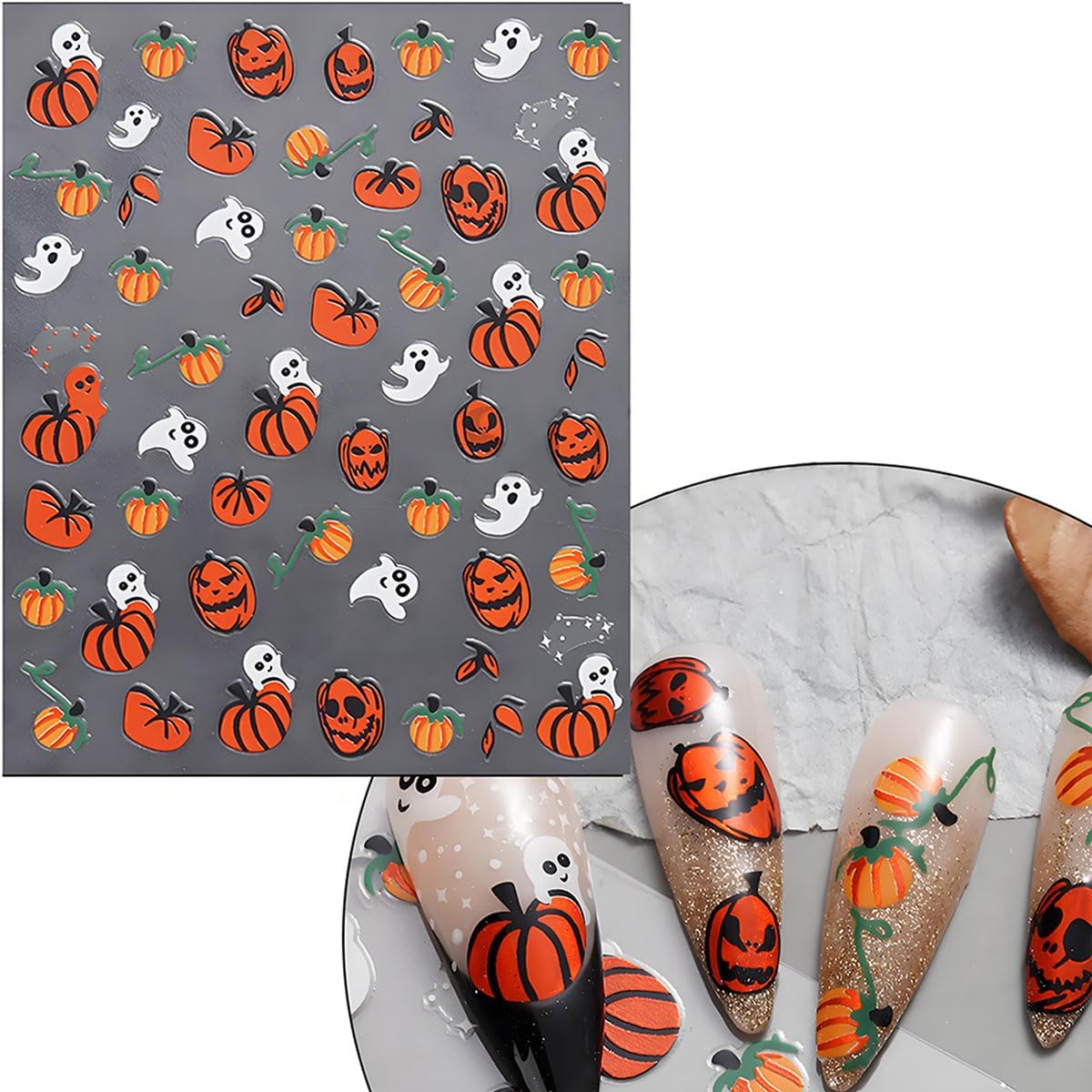 12Pcs Halloween Nail Stickers - Halloween Nail Decals - 3D Self-Adhesive Ghosts Pumpkin Spider Web Nail Design Decorations for Halloweens DIY Manicure Supplies - Nail Art Decorations Accessories