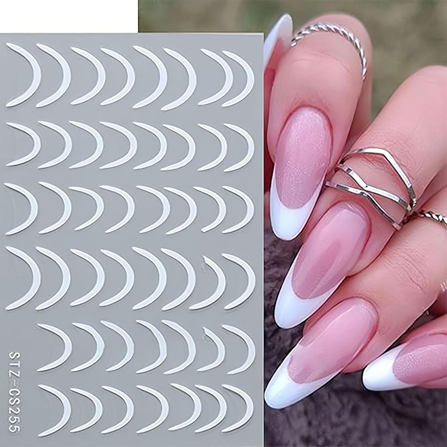 350 Pcs French Tips Nail Stickers, 8 Sheets 3D Self-Adhesive Classic Gold Silver Black Rose Gold French Tip Nail Designs for Short Nails Gel Polish