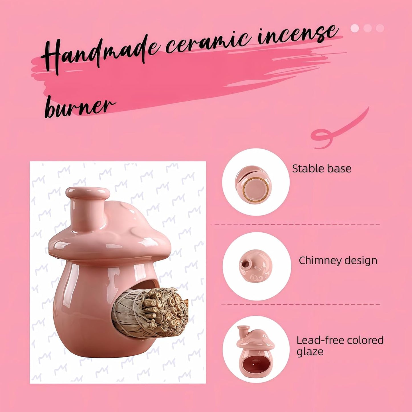 Mushroom Incense Holder, Red Ceramic Palo Santo Holder Burner & Sage Holder - Mini Tabletop Chiminea Burner Tray with Ash Catcher, Cute Mushroom Decorations for Spiritual Meditation & Yoga