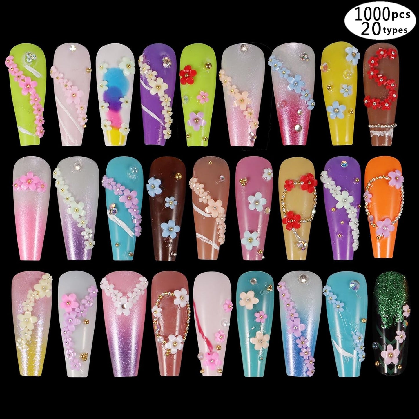 250pc 3D Nail Charms Set - Diverse Shapes & Colors for Acrylic Nails & DIY Crafts (#7)