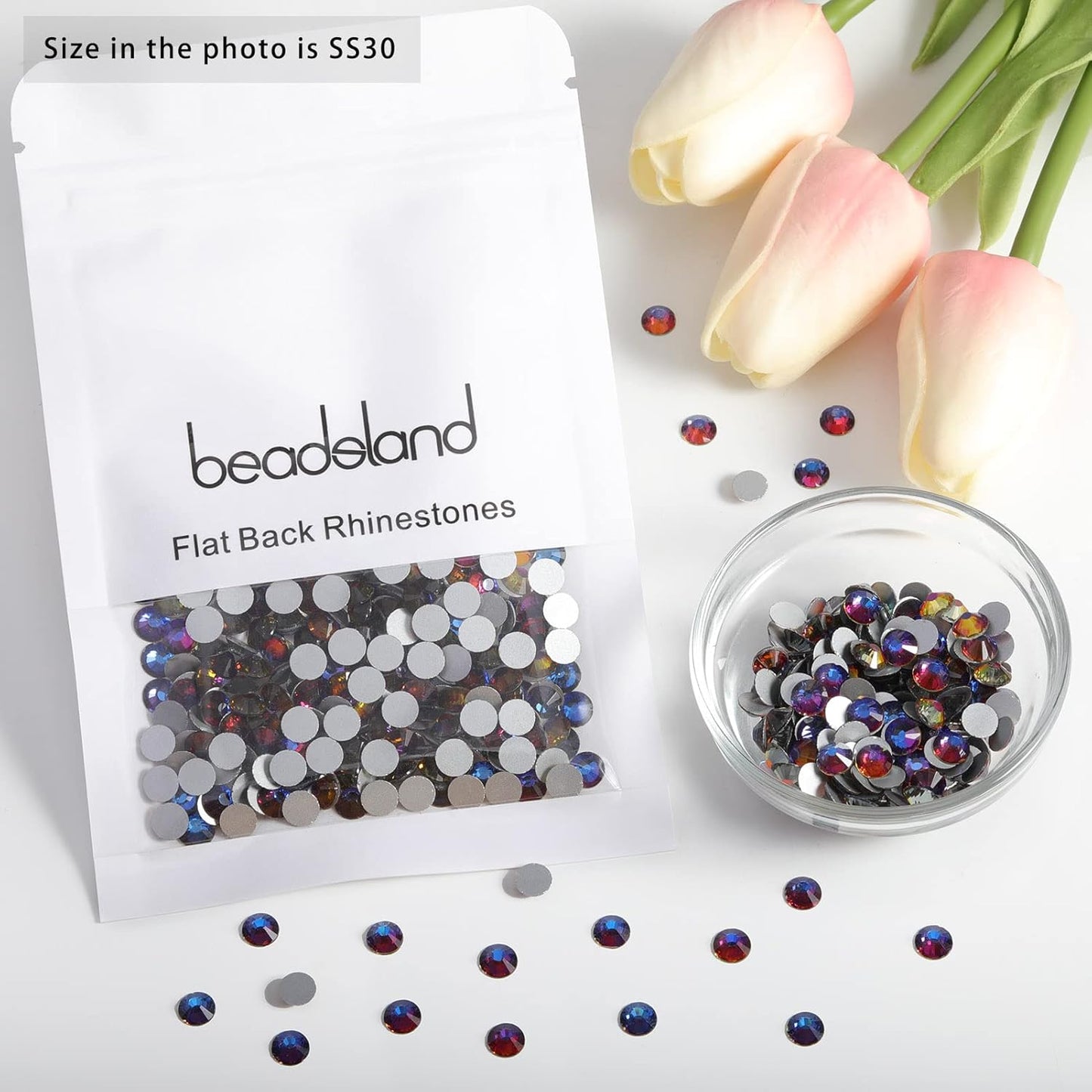 beadsland Flat Back Crystal Rhinestones Round Gems, Blue Volcano (6.4-6.6mm) SS30/288pcs)