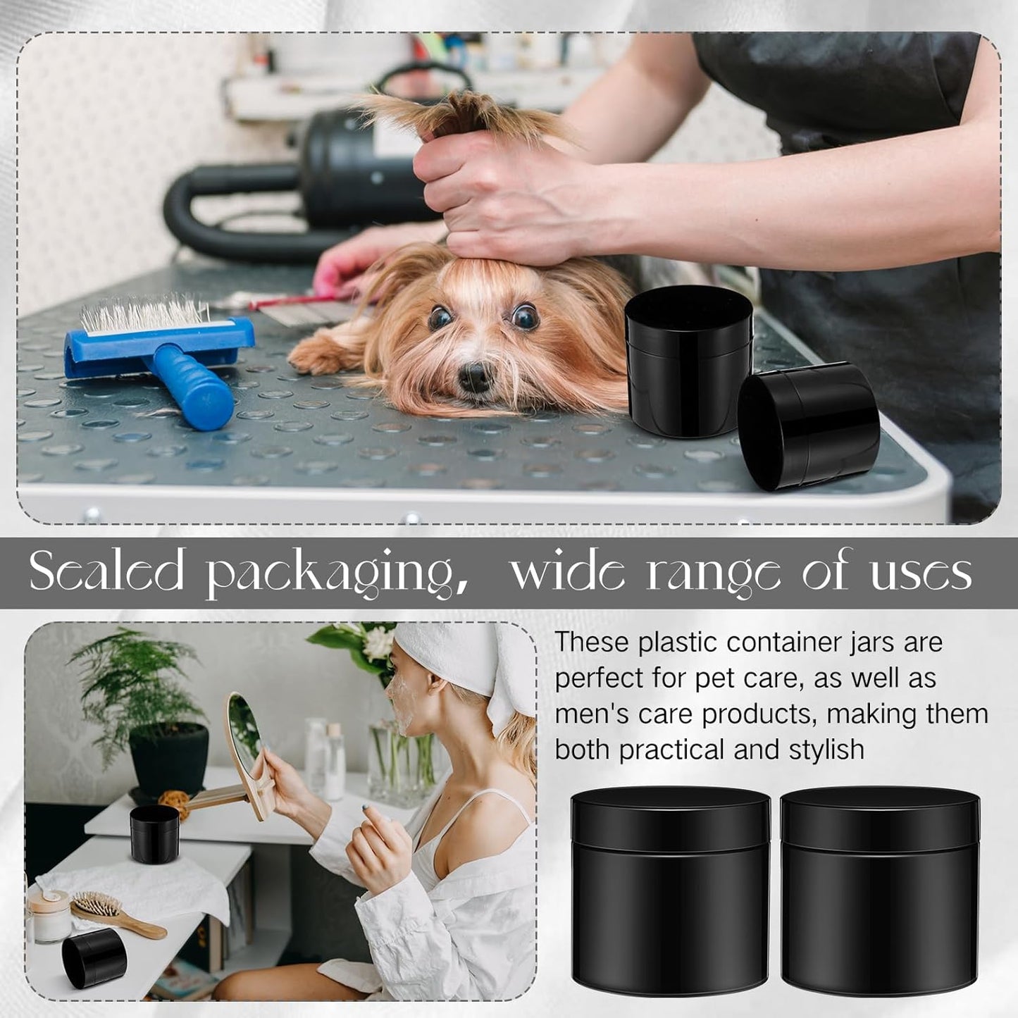 SATINIOR 24 Pieces Empty Clear Plastic Jars with Lids Round Storage Containers Wide Mouth for Beauty Product Cosmetic Cream Lotion Liquid Butter Craft and Food(Black,6 oz)