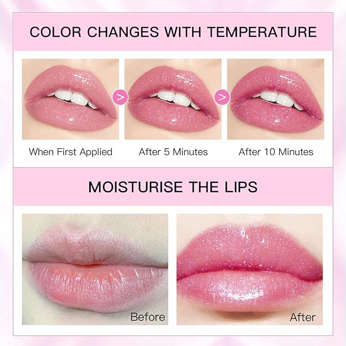 Glimmer Balm, pH Lip Balm, Magic Color Changing pH Lipstick, Moisturizing Tinted Lip Balm, Lip Glowy Balm, PH Reacting Lip Balm, Hydrates & Plumps, Pink Shimmer Lipstick (01# Colourless)