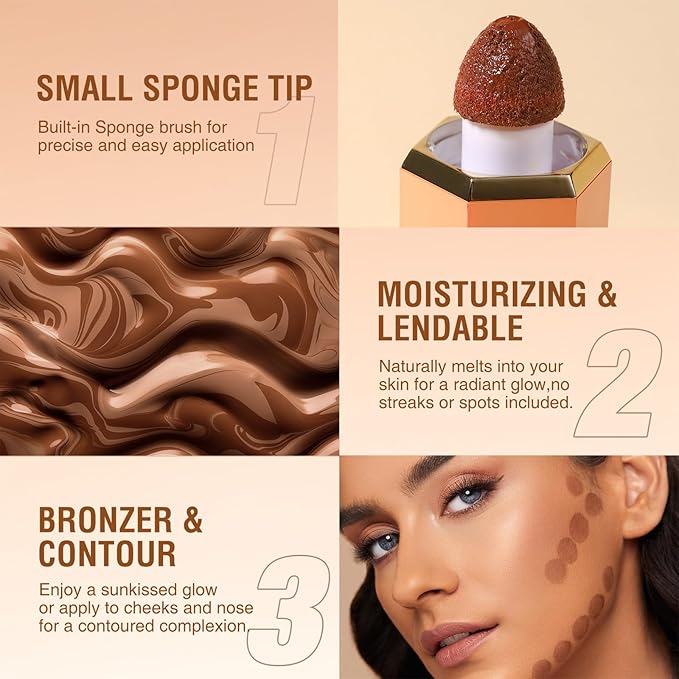 Liquid Contour Stick, Soft Cream Contour Makeup, Liquid Bronzer Face Concealer Matte Contouring with Cushion Applicator, Long Lasting Silky Face Contour Cream Bronzer Contouring Makeup (103)