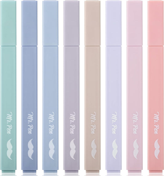 Mr. Pen Aesthetic Highlighters - 8 pcs Chisel Tip Morandi Colors No Bleed Bible Pastel Highlighter Set