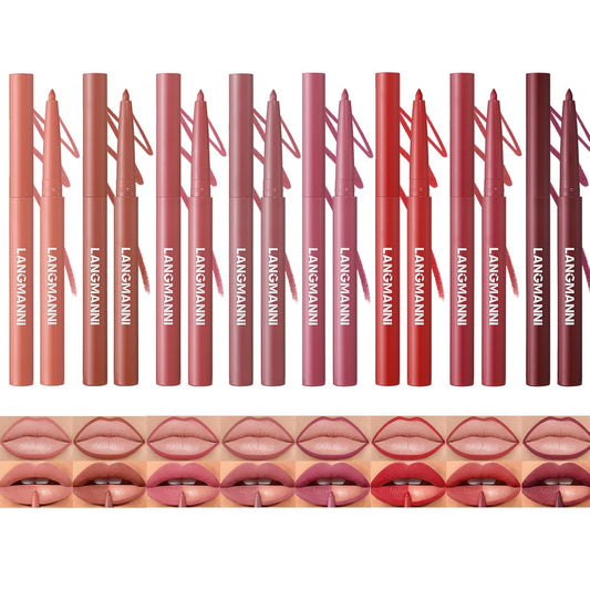 LANGMANNI 8Pcs Sculpting Matte Velvet Lip Liner Set,Smooth Creamy Texture,Waterproof And High Pigmented For Girls Daily Application Lip Makeup(5+6+7+8+9+10+11+12)