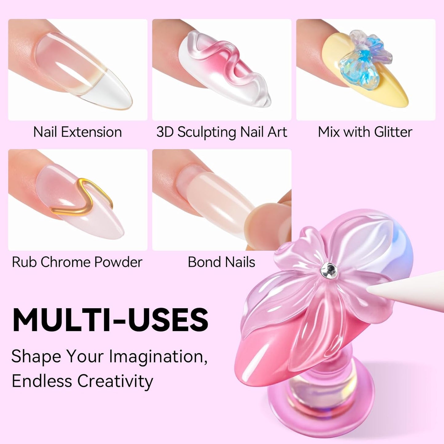 Makartt 3D Gel Nail Art: 4 in 1 Clear Solid Gel Builder for Extension UV Nail Glue for Acrylic Nails Rhinestones 3d Sculpting Gels Hard Gels for Nails UV/LED Nails Lamp Required 15ML 2 Bottles