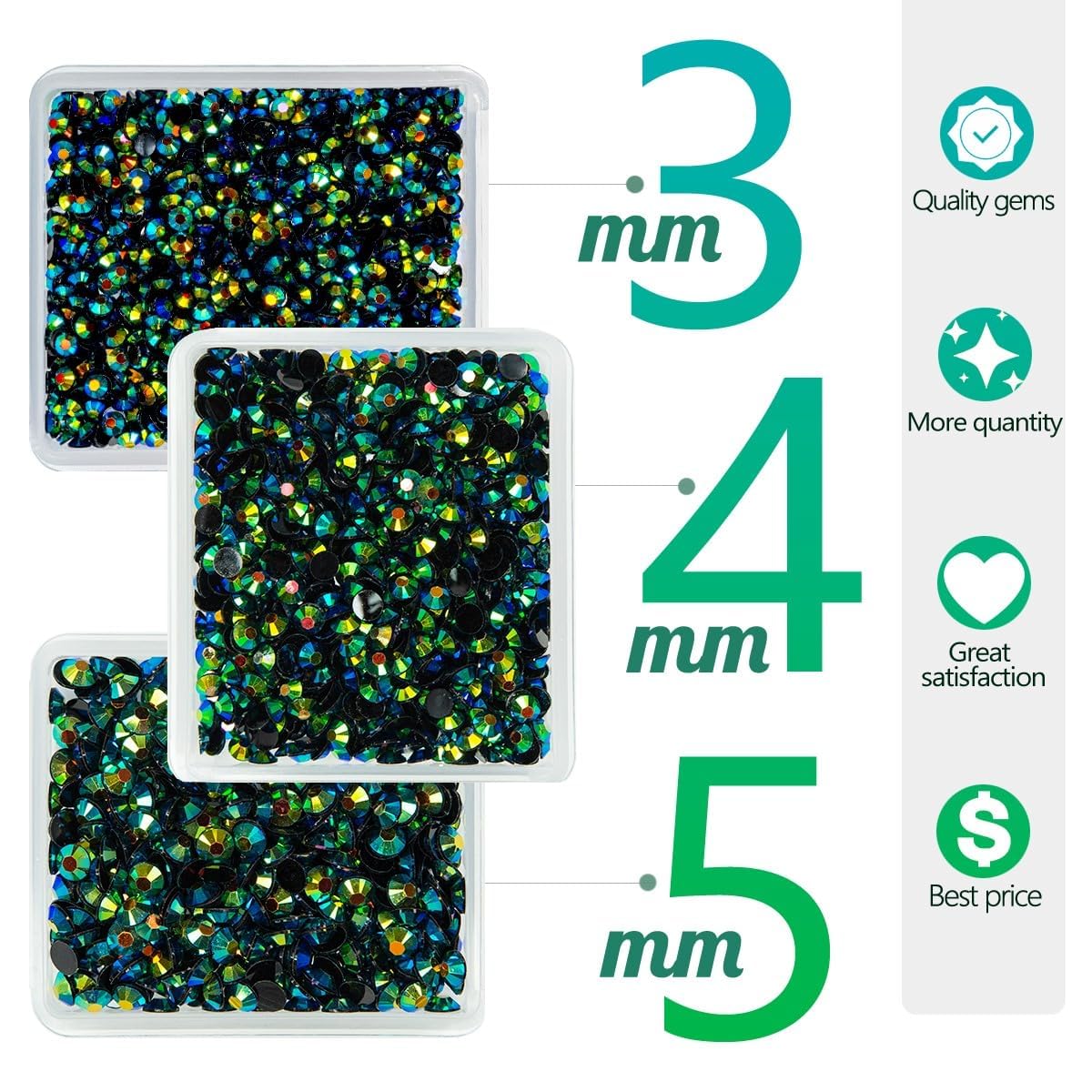 Peacok Green AB Resin Rhinestones for Crafting 3mm 4mm 5mm Flatback Jelly Stones Bulk SS10 SS16 SS20 No-Hotfix Diamonds Crystals Gems for Nails Face Eyes Makeup Body Tumblers DIY Crafts Clothes
