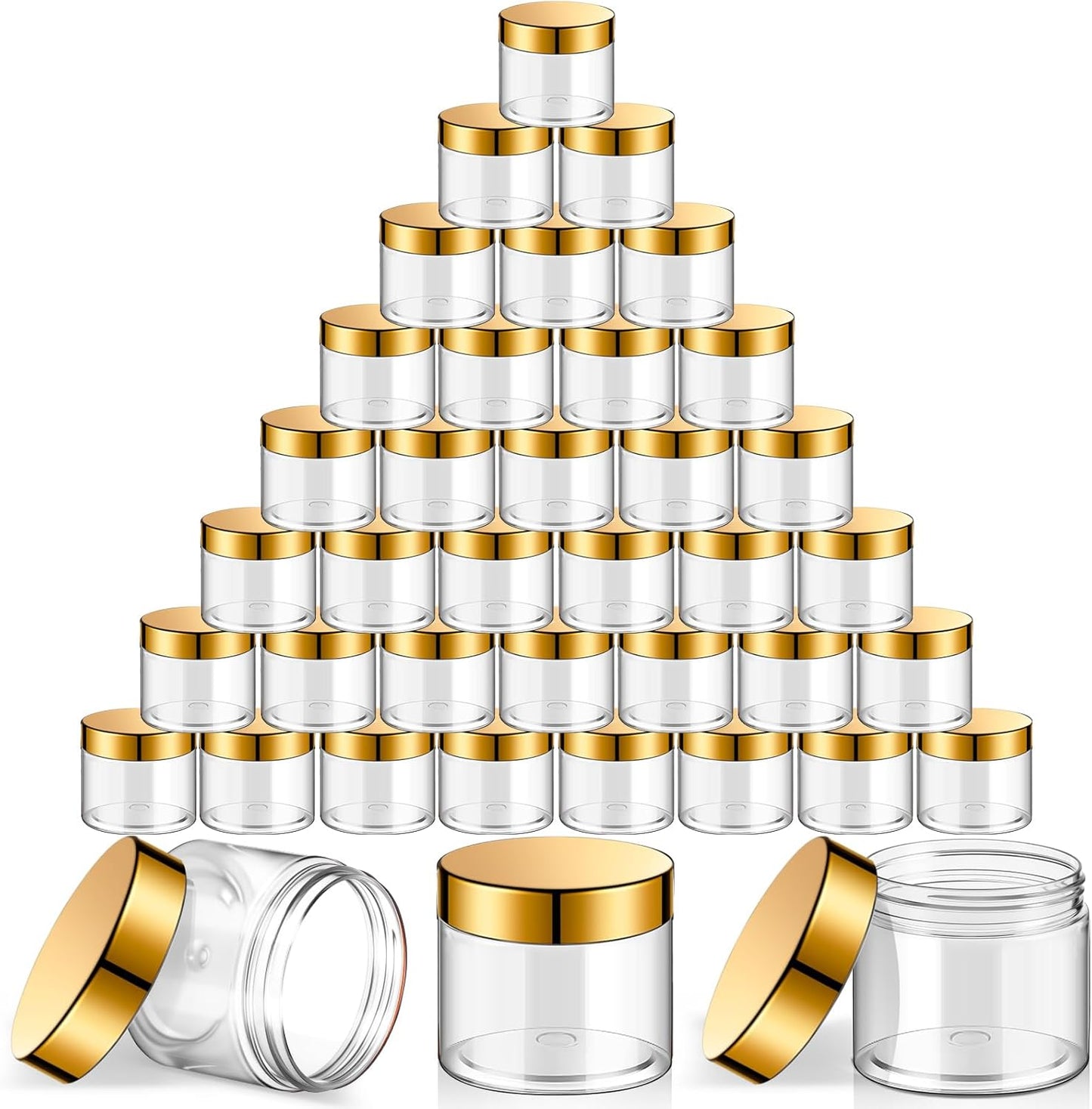 SATINIOR 36 Pieces 2 oz Plastic Jars with Lids Wide Mouth Airtight Reusable Container Acrylic Cosmetic Small Jars for Lotions Ointments Travel Toiletries Creams Make up Storage(Gold)