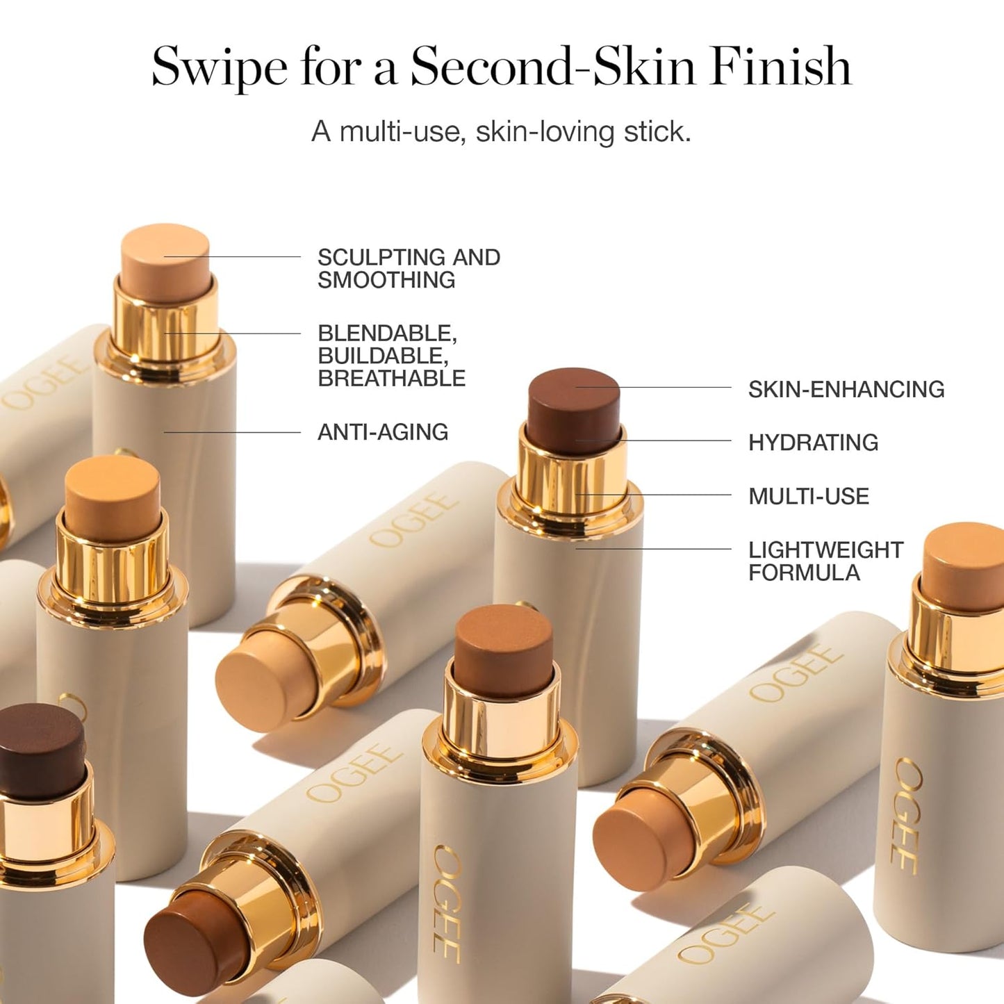 Ogee Sculpted Complexion Foundation Stick (Hazel 2.00N - Light, Golden Undertones) Full Coverage Foundation Makeup - Instantly Balance & Even Complexion - 70% Organic Ingredients