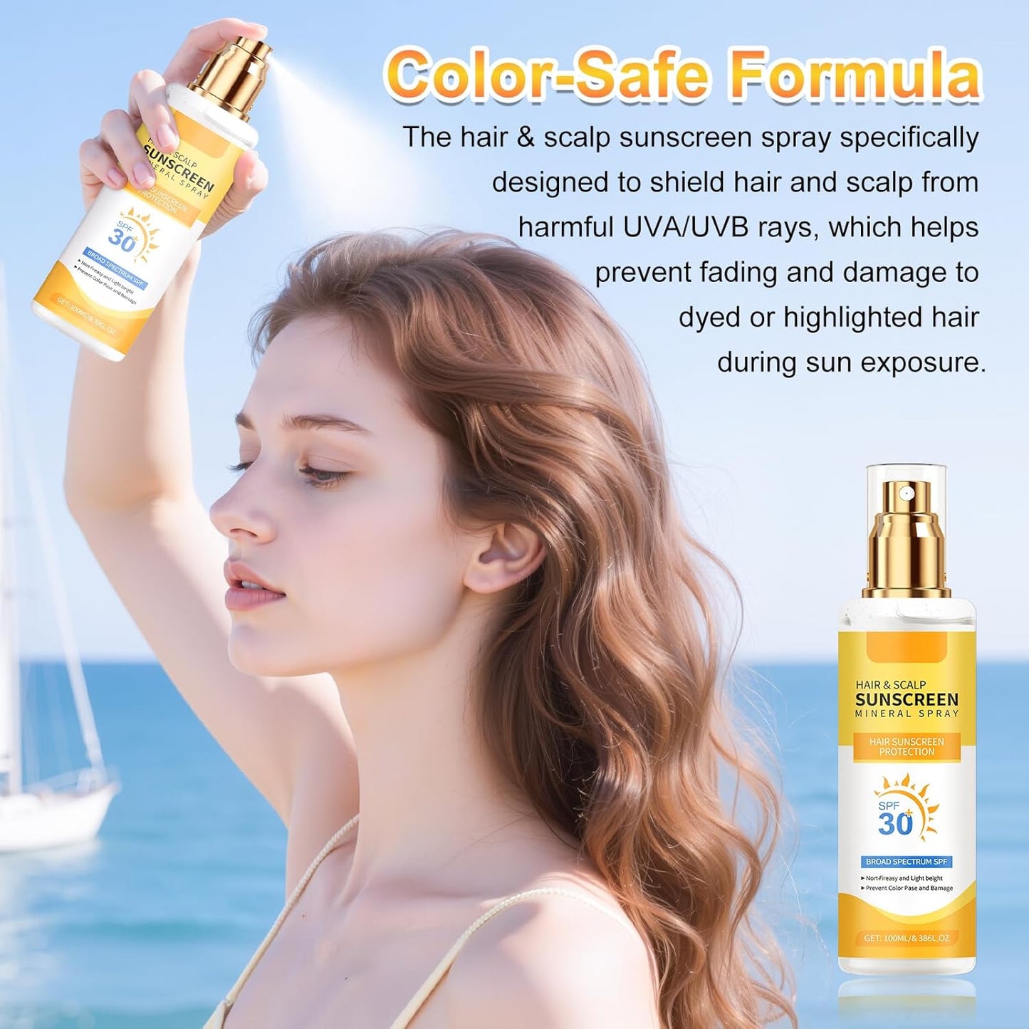 Ultimate Hair & Scalp Sunscreen Spray SPF 30, Color-Safe UV Blocker for Dyed Hair, Weightless Invisible Mist for Non-Greasy Protection, Beach-Pool-Daily Essential