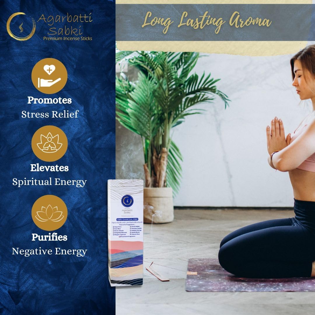 Incense Sticks Agarbatti Sabki - Pack of 6-120 Sticks, Relaxation Spiritual Healing Stress Relief, Premium, Charcoal-Free, Meditation Chakra Reiki Yoga Elements of Nature (Assorted)