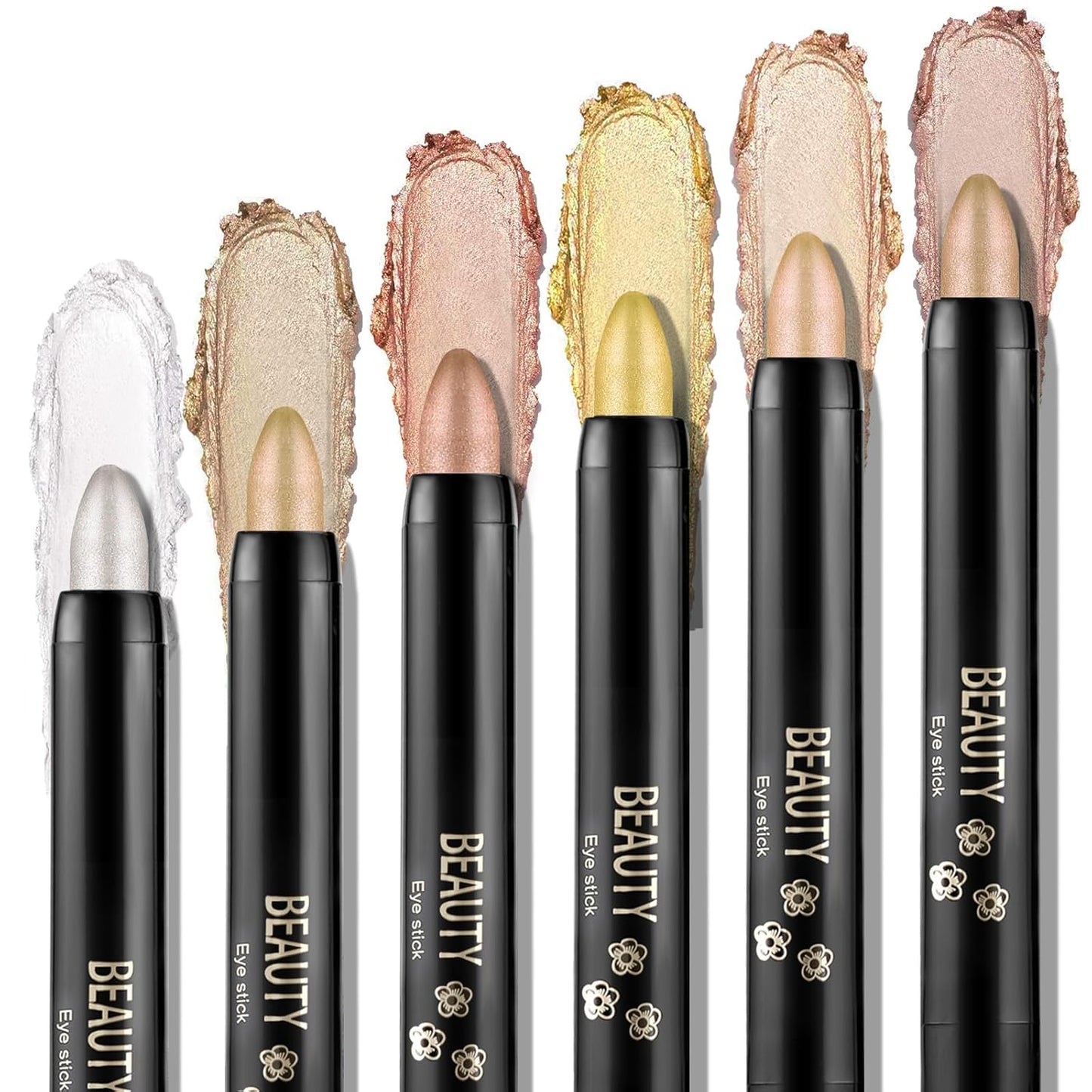 Boobeen 6PCS Cream Eyeshadow Stick Waterproof Pencil Crayon Eye Brightener Shimmer Pen Create Glitter Makeup, Easy to Use