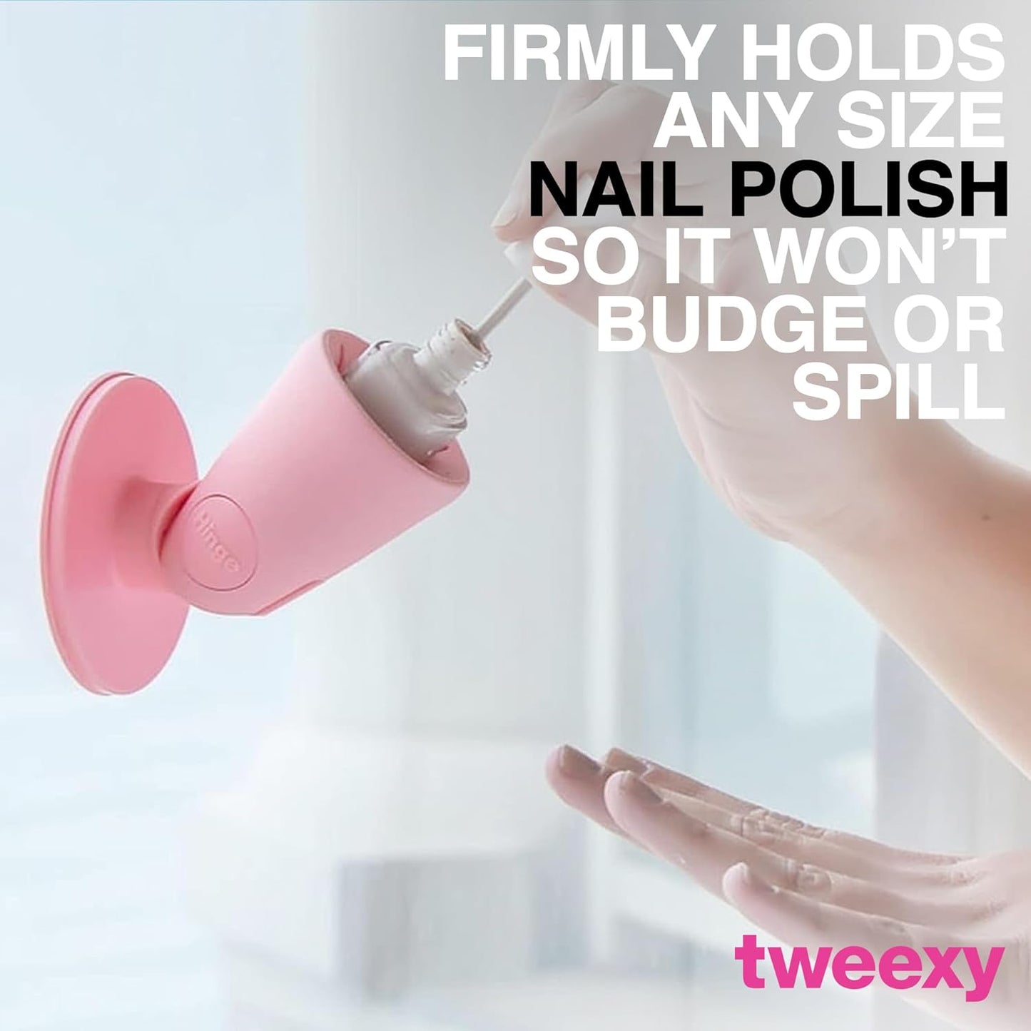 tweexy Hinge Untippable Nail Polish Bottle Holder | Anti-Spill Nail Polish Holder Stand, Tilted, IntelliStick Airlock Suction | Fingernail Painting, Nail Art Tools | Nail Polish Accessories (Blush)