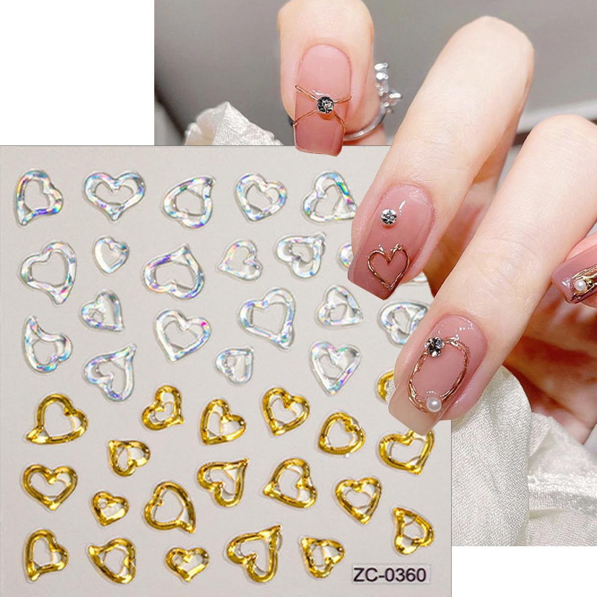 5D Embossed Gold Nail Art Stickers Crystal Soft Glue Irregular Geometric Coil Heart Nail Decals Self Adhesive Chrome Gold French Nail Stickers for Women DIY Nail Art Design Accessories 3 Sheets